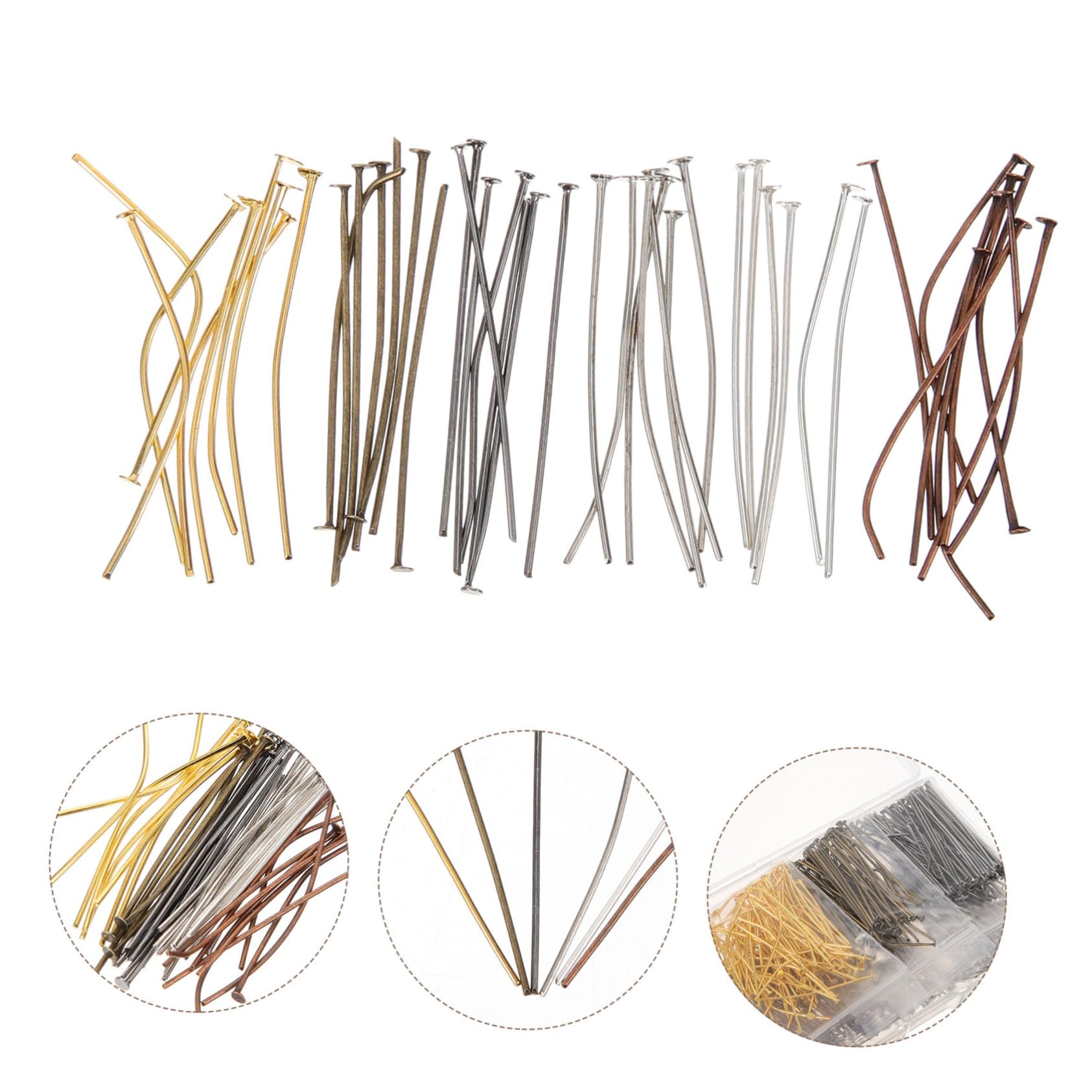 Angoily 5 Set Spillo Per Pin Sottili Forniture Numero Making Dress Tallone Piatto Fabbricazione Spilli A Testa Fai Da Te Risultati Della Creazione Di Gioielli Metallo 600 Pezzi * 5