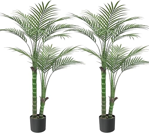 Innoasis Palmera artificial de 4.02 pies con 2 cabezas, planta de palma falsa grande con 15 troncos, árbol sintético alto perfecto en maceta para