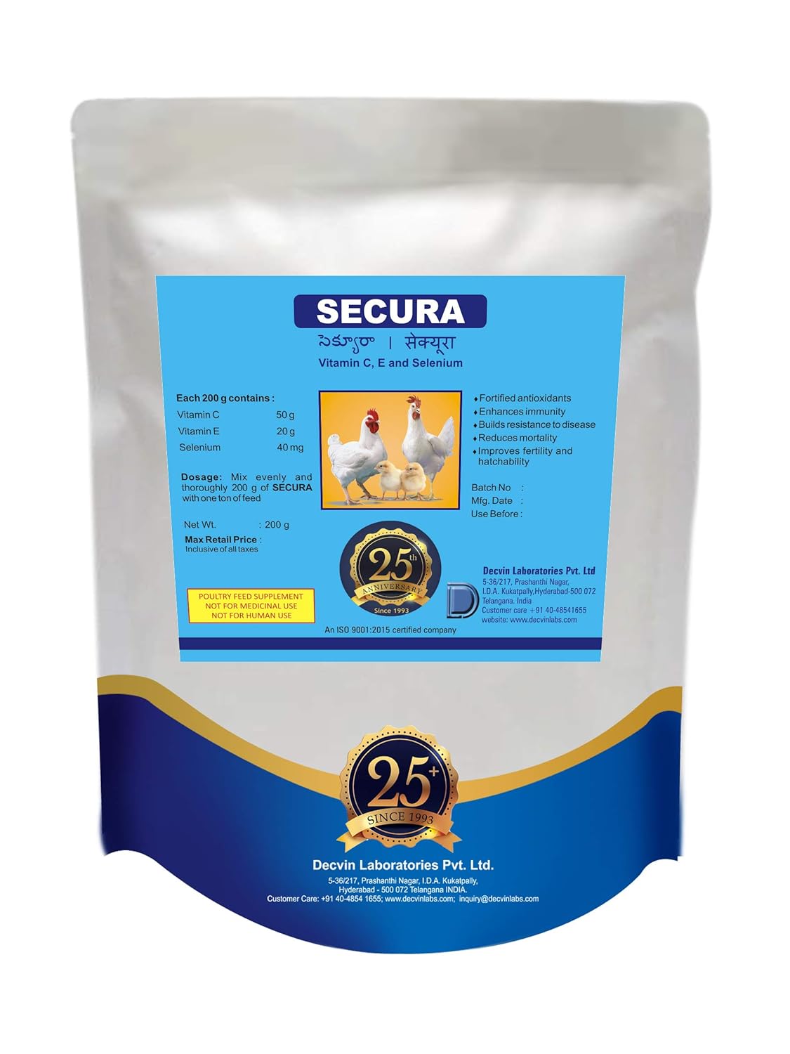 DECVIN SECURA Poultry and Bird Vitamin Supplements, Vitamin C