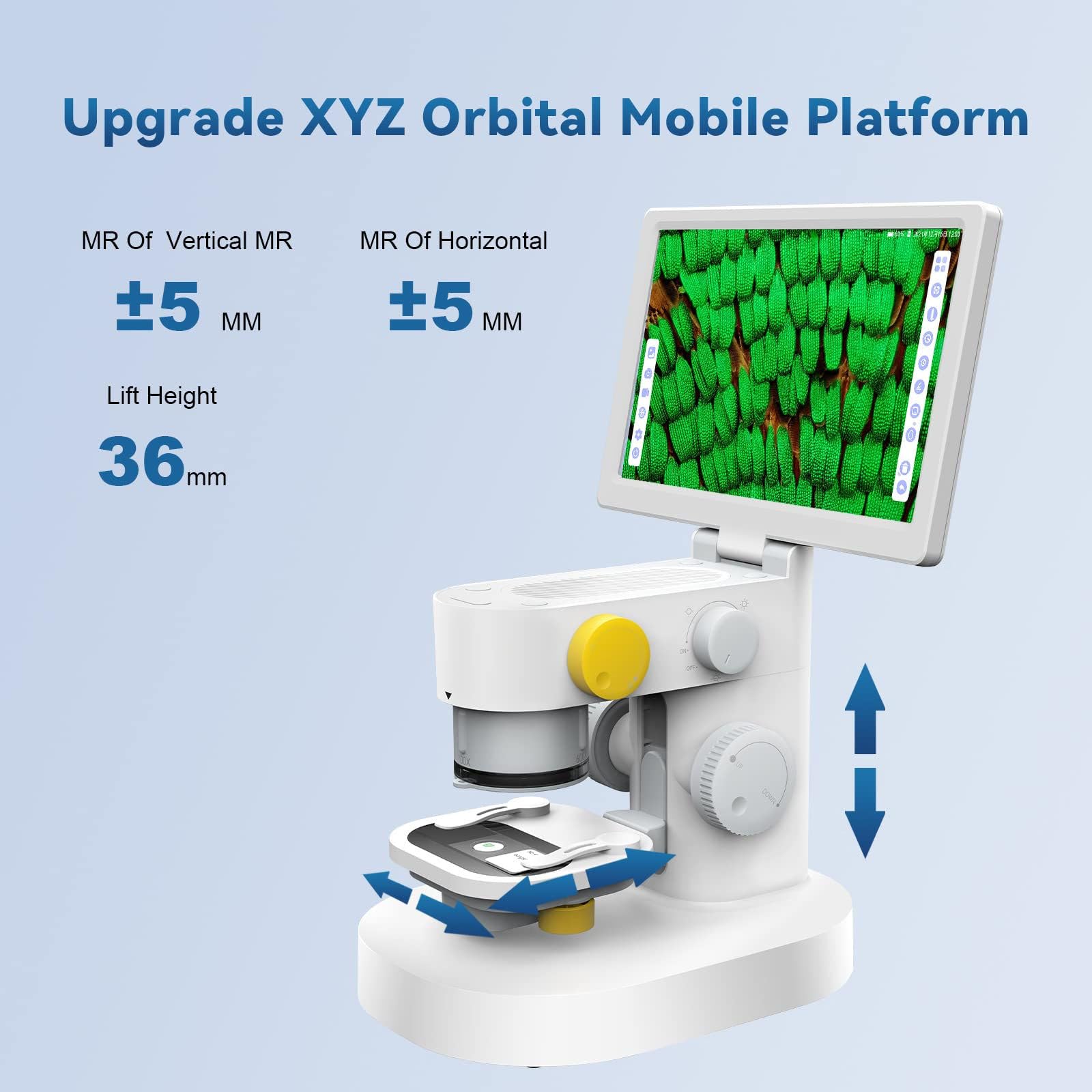 Microscopio Biologico Digitale, Microscopio Digitale Ad Alta Definizione con Touch Screen da 9 Pollici, 3 Lenti, Doppia Illuminazione A LED, Risoluzione 1080p - per Ricerca Biologica,White