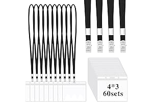 Pack of 60 Bulk Black Lanyards with Horizontal Badge Holder