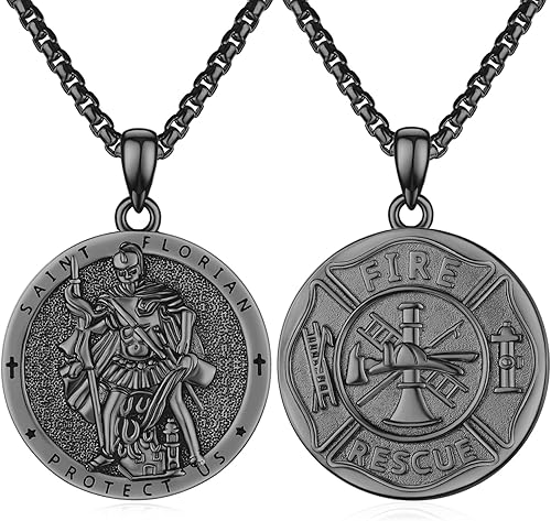 XIXLES Collar de San RaphaelMiguelGreek ZeusGrim Reaper S925 con dije de amuleto de medalla de escudo de ley sanador patrón, joyería de regalo para