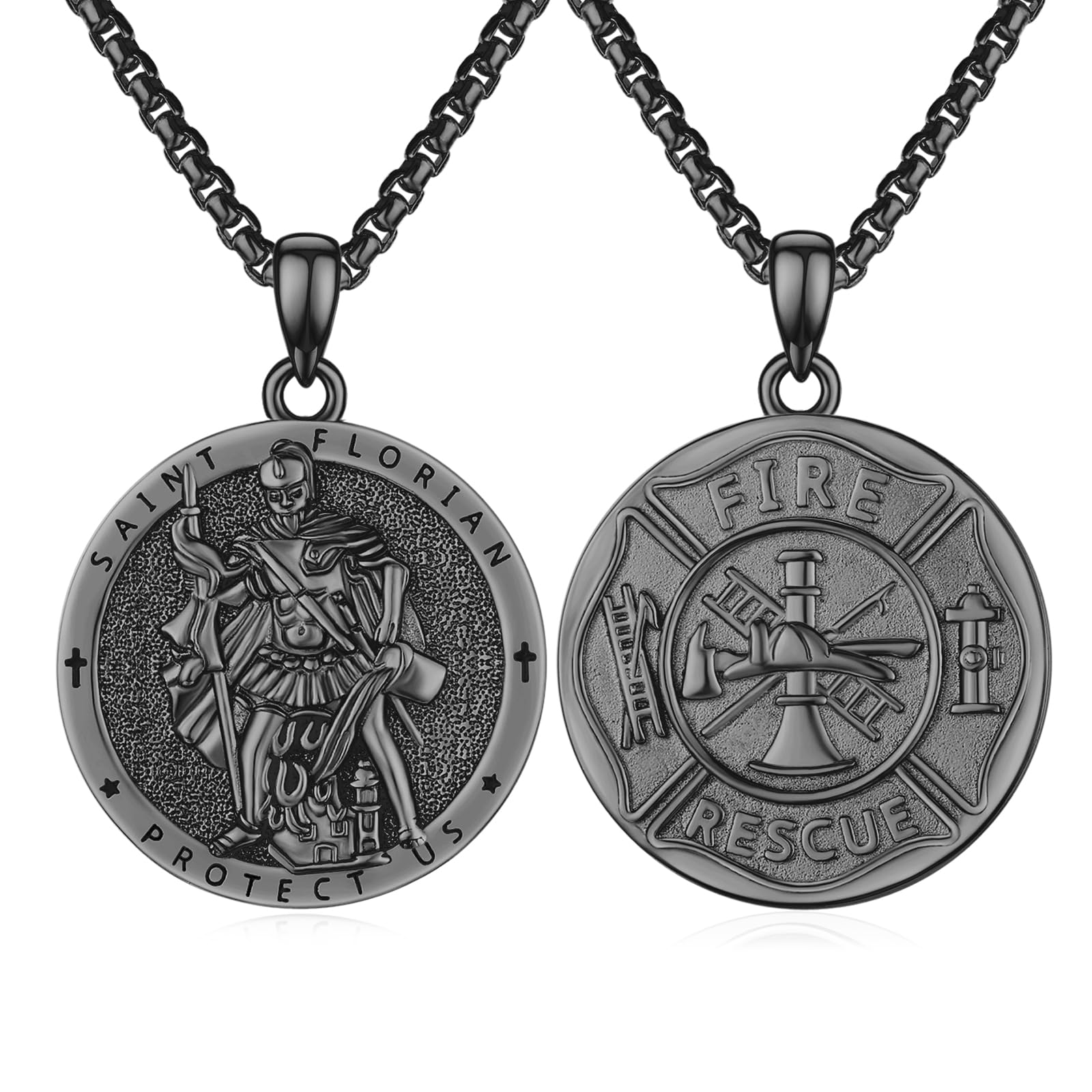 Silver/14K Gold Patron Saint Medal Amulet Necklace for Men Women