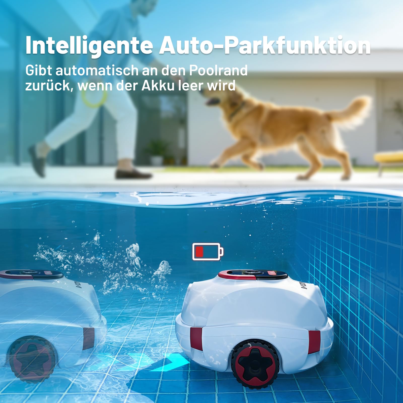 VONKO P10 Poolroboter, kabelloser Poolsauger mit Akku, 100 Min.Reinigungszeit mit Selbsteinparkfunktion, kompakter Poolreiniger Ideal für Flache Böden Pools bis zu 100㎡, Elfenbeinweiß