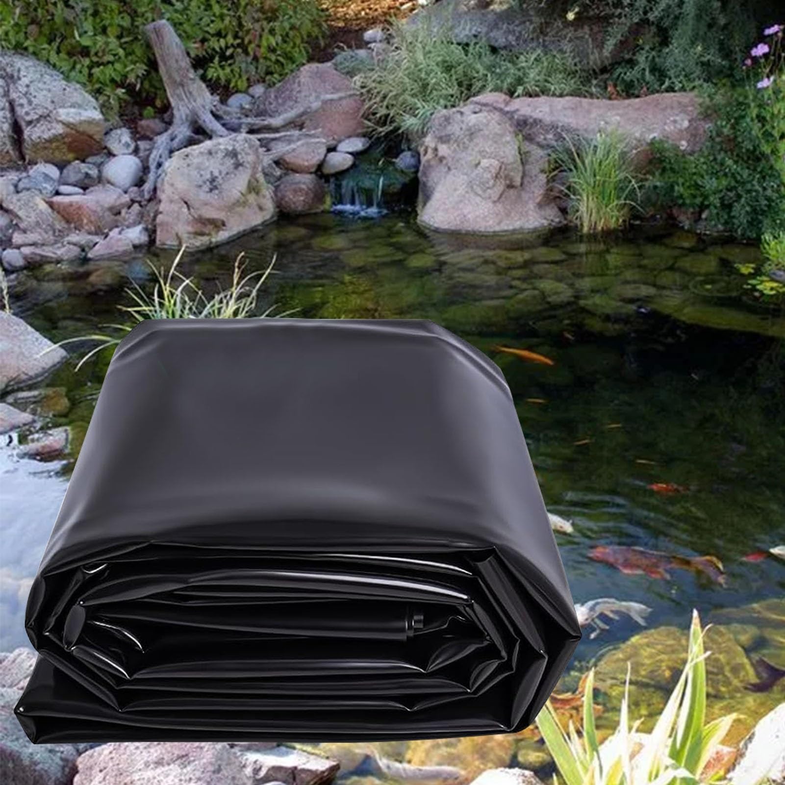 Telo impermeabile per laghetto Koi nero, in HDPE, 4 x 6 m, 5 x 8 m, 6 x 10 m, 8 x 12 m, 10 x 15 m, spessore 0,12 mm, membrana in polietilene per protezione e sigillatura di stagni