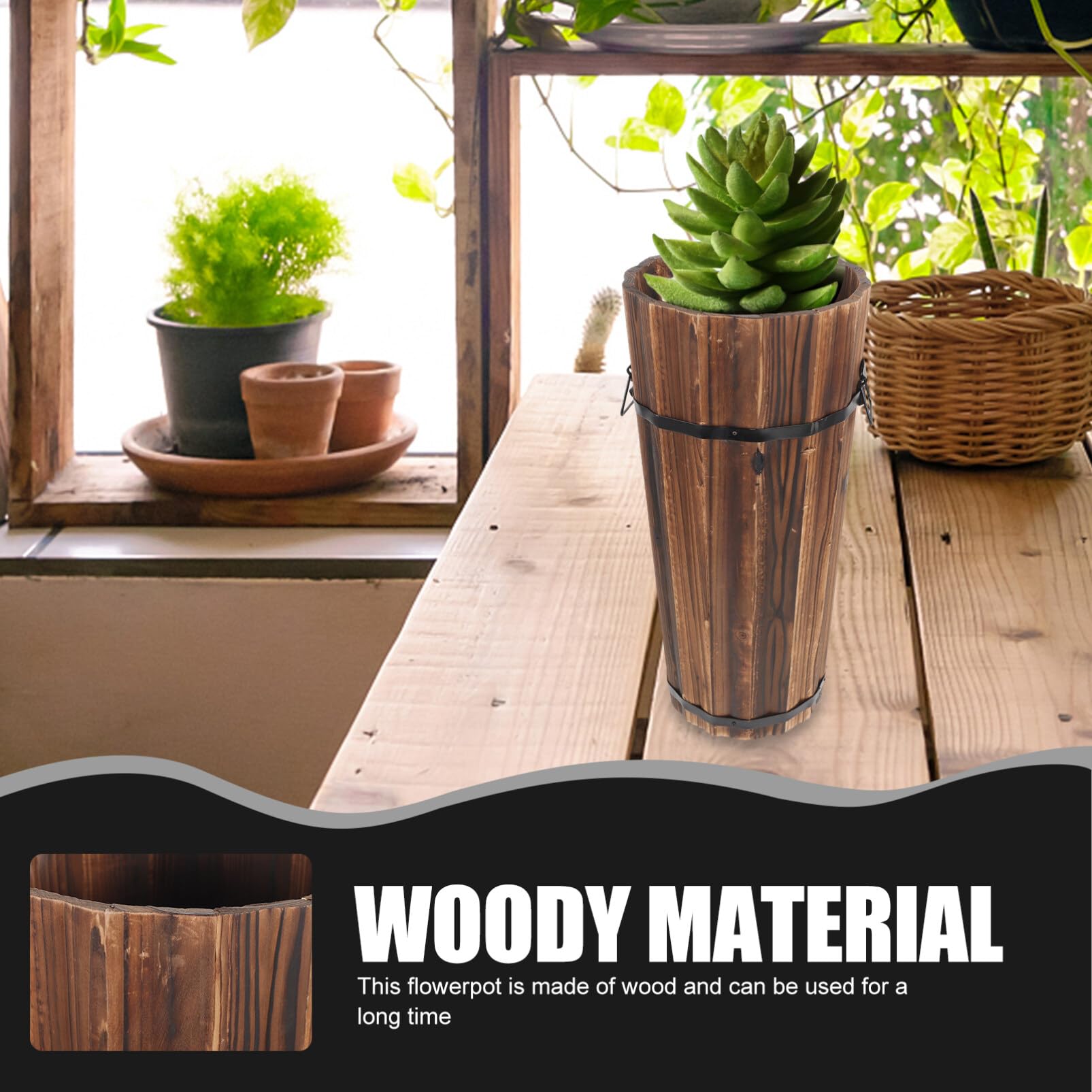 Amazon.com : GANAZONO Wooden Planter Rustic Carbonized Wooden