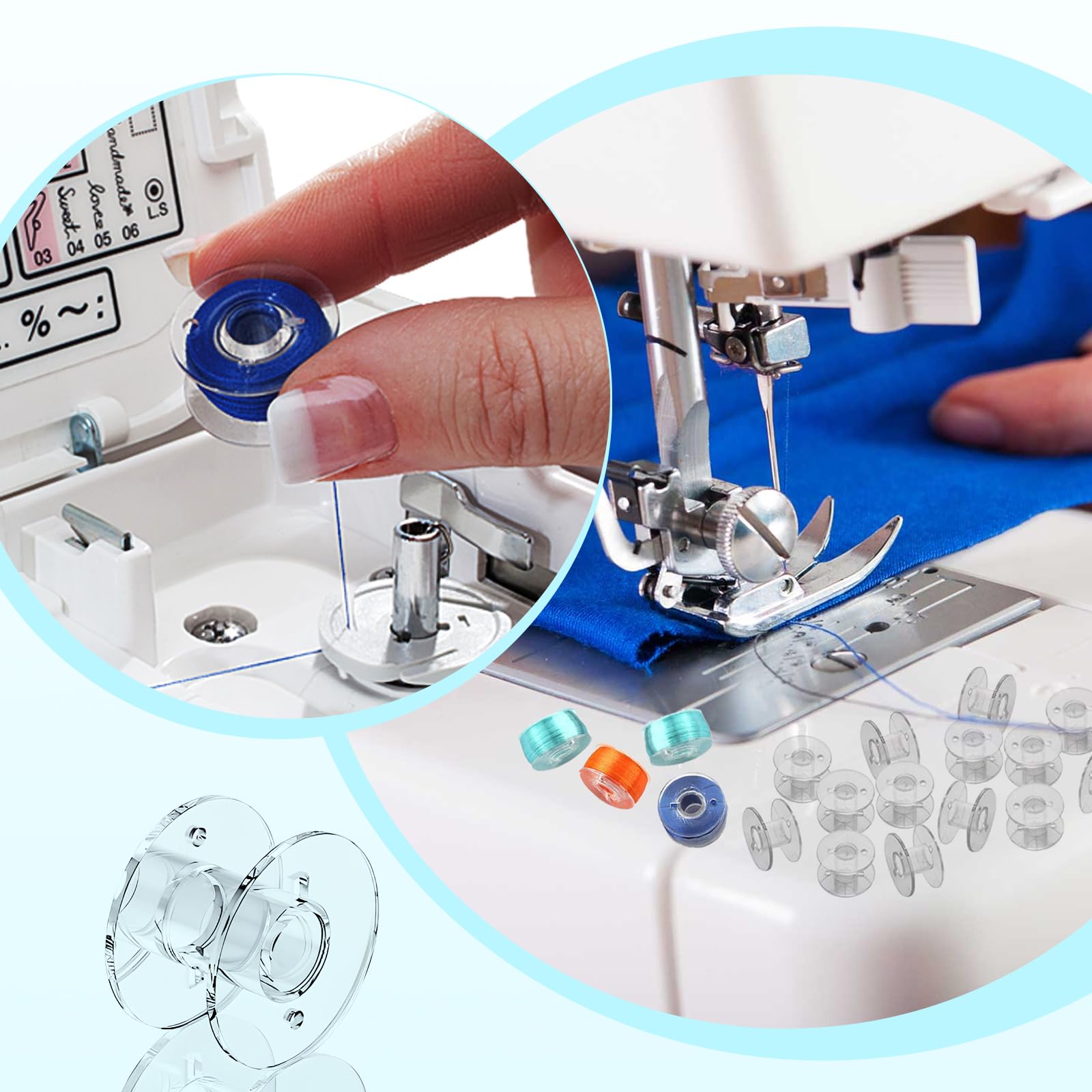 TCPENG 25 Bobine Per Macchina Da Cucire In Plastica Trasparente, Universali, Con Scatola Portaoggetti