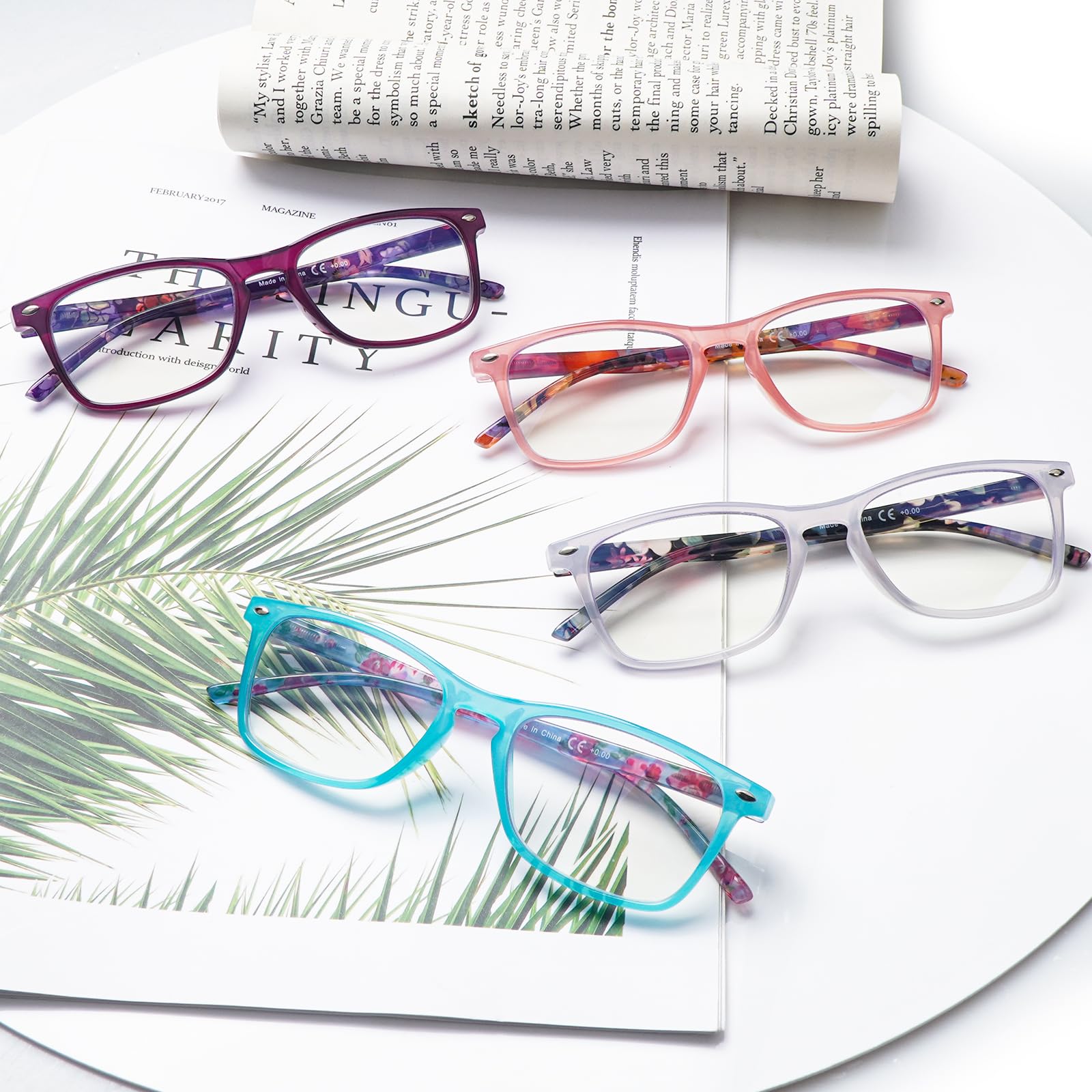 ZONLON 4 Pack Ladies Reading Glasses Blue Light Blocking, Anti Glare Stylish Spring Hinge Readers for Women (4 multicolor C2 2.0 +) - Image 3