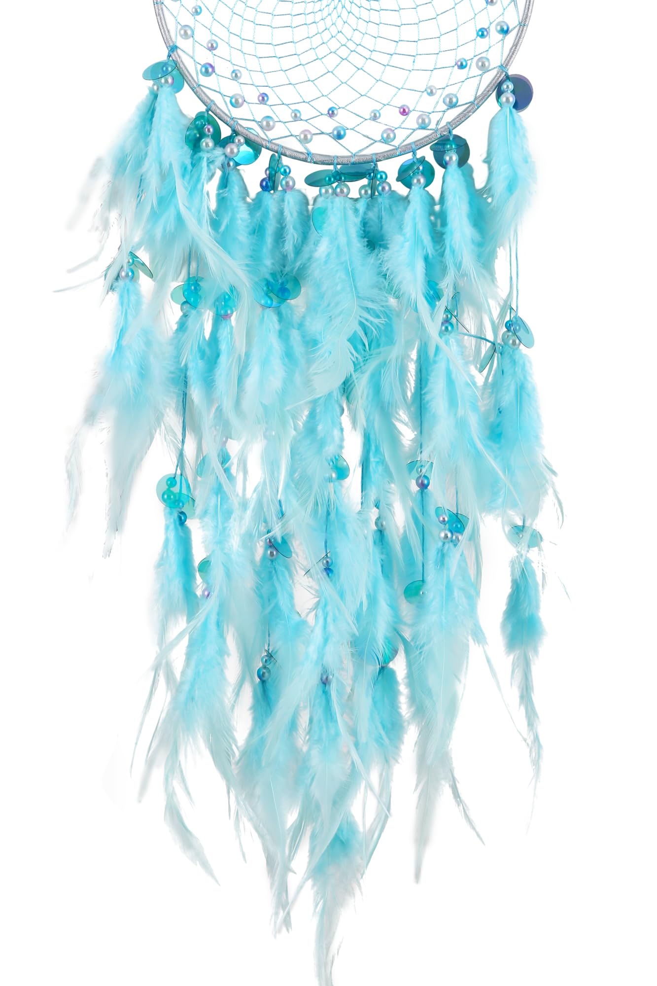 Atrapasueños grande, atrapasueños de plumas naturales, atrapasueños de perlas de cristal ABS, hecho a mano para colgar adornos, decoración de pared de dormitorio, decoración de árbol de Navidad,