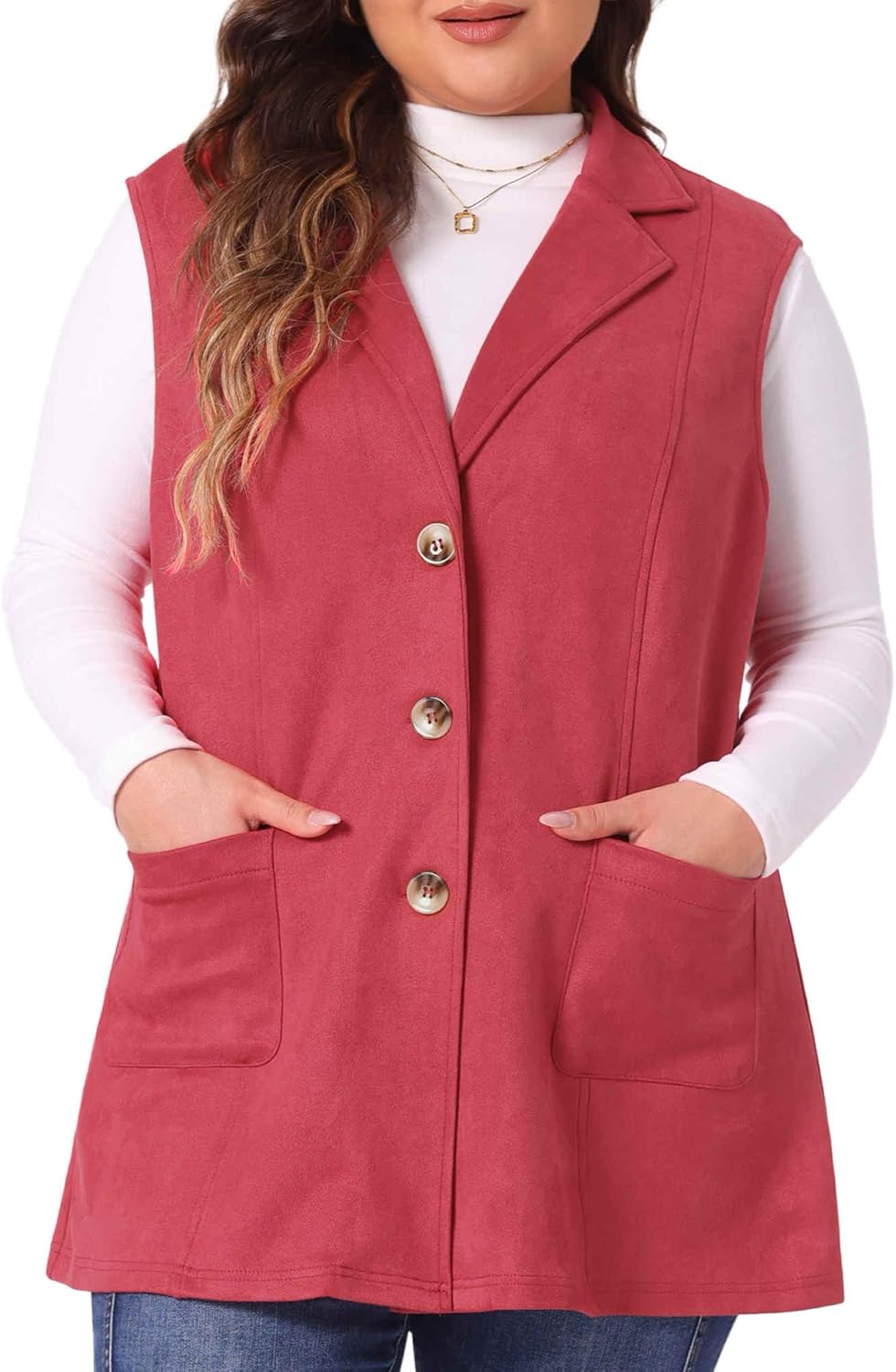 Agnes Orinda Plus Size Utility Vest for Women Lapel Sleeveless Lightweight Casual Suede Vests Jacket
