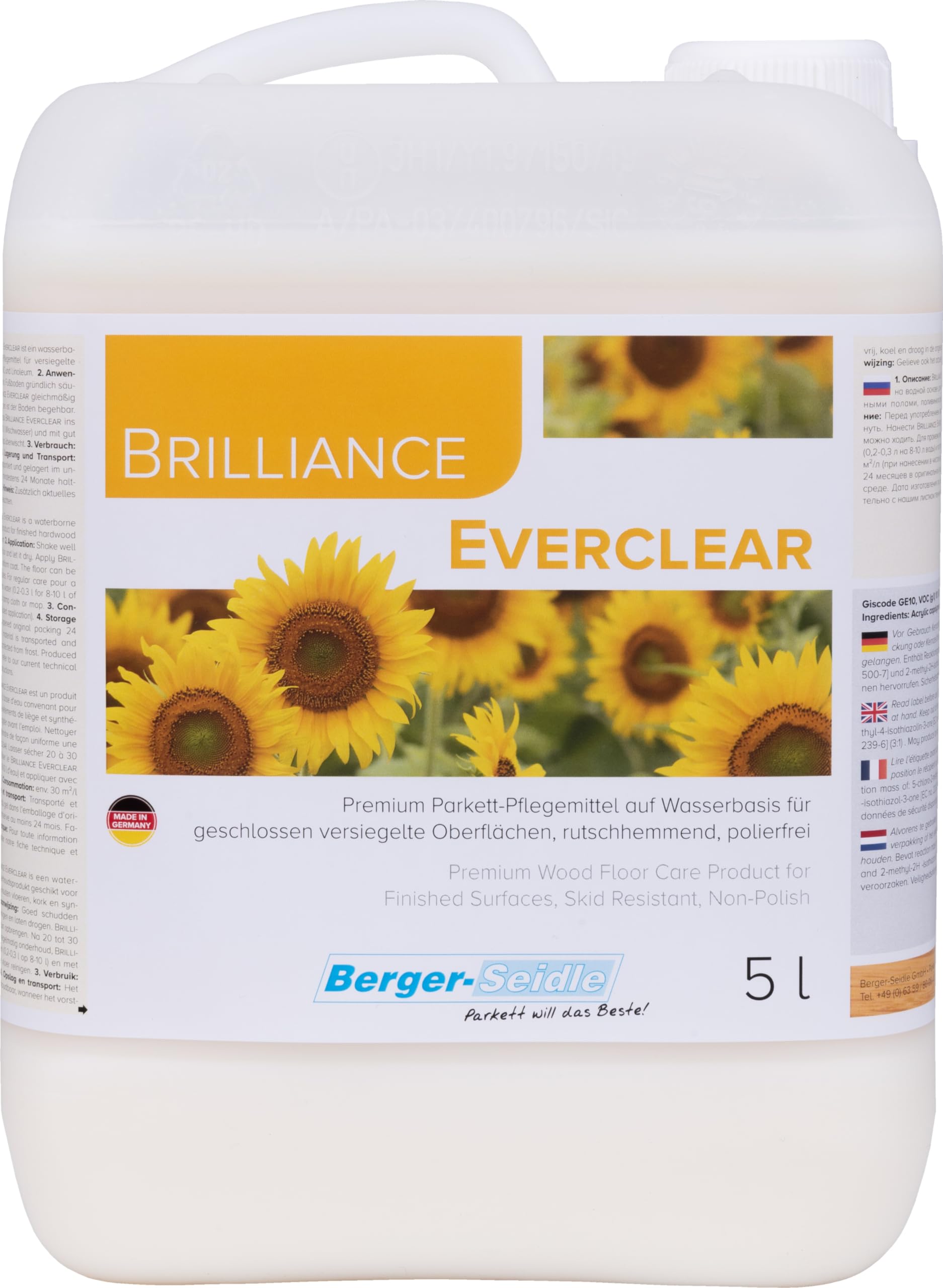 Berger-Seidle Brilliance Everclear, Cura del parquet, per pavimenti in legno sigillati, Lucido (5 litro)
