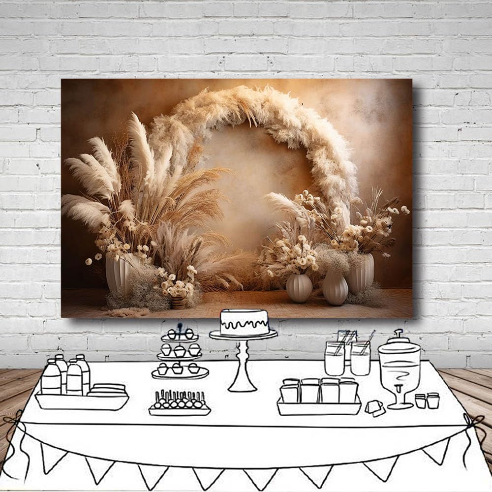 MEHOFOND - Toile de fond pour photographie 8x6 pieds Boho - Arrière-plan rétro bohémien floral Pampas - Décor de fête d'anniversaire pour enfants, mariage, grossesse, portrait - Accessoires de studio
