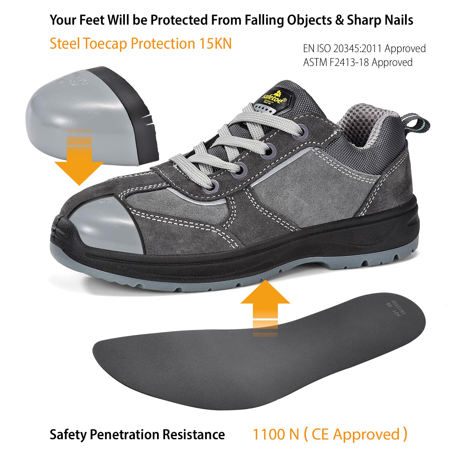 SAFEYEAR Stivali da lavoro leggeri da donna, neri Site Lady senza lacci Dealer scarpe da ginnastica di sicurezza, 4E Wide Fit Composite Toe Cap, pelle impermeabile S3 resistente, comoda soletta in gel