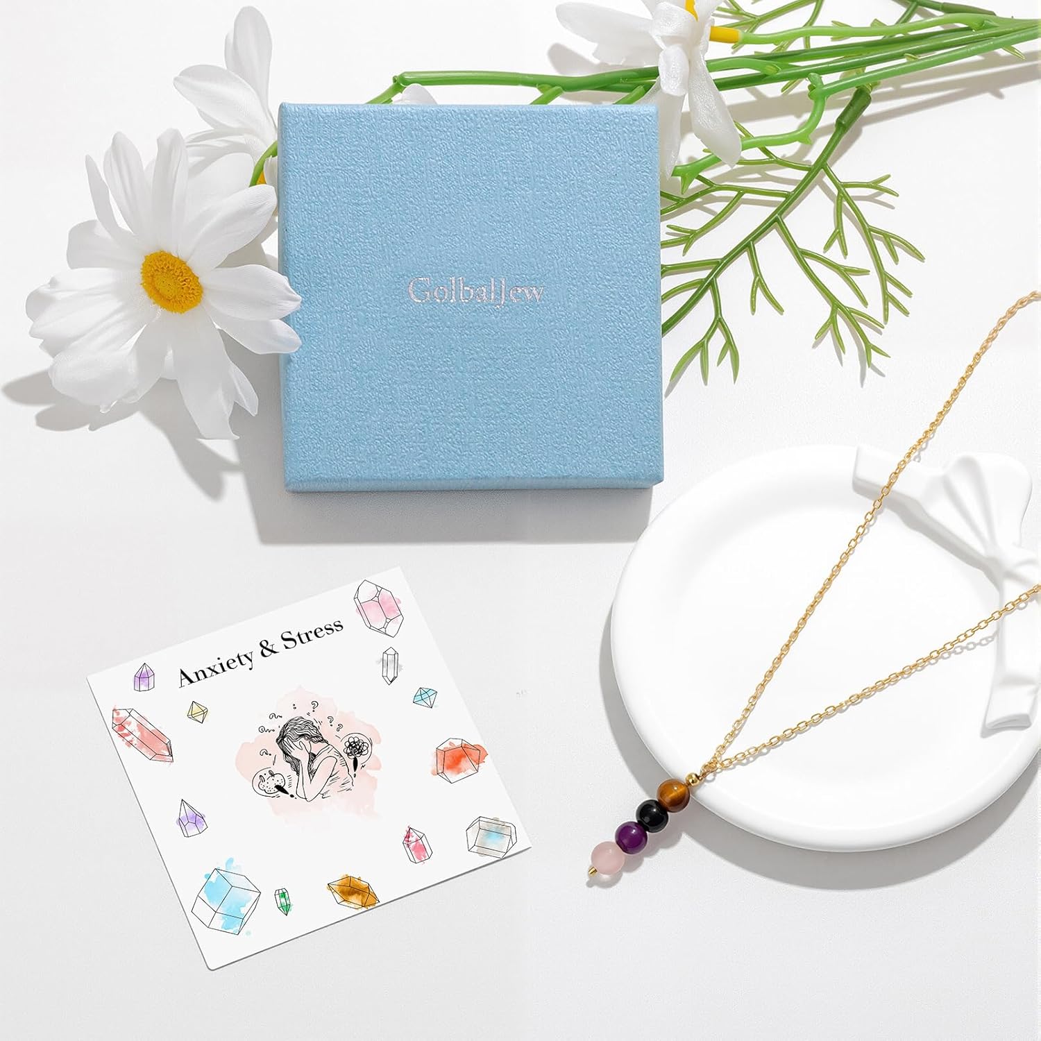 GolbalJew Empath Protection Healing Crystal Necklaces for Women Stone Beads Pendant Necklace, Black Tourmaline, Amethyst, Rose Quartz, Hematite Jewelry Gifts - Image 5