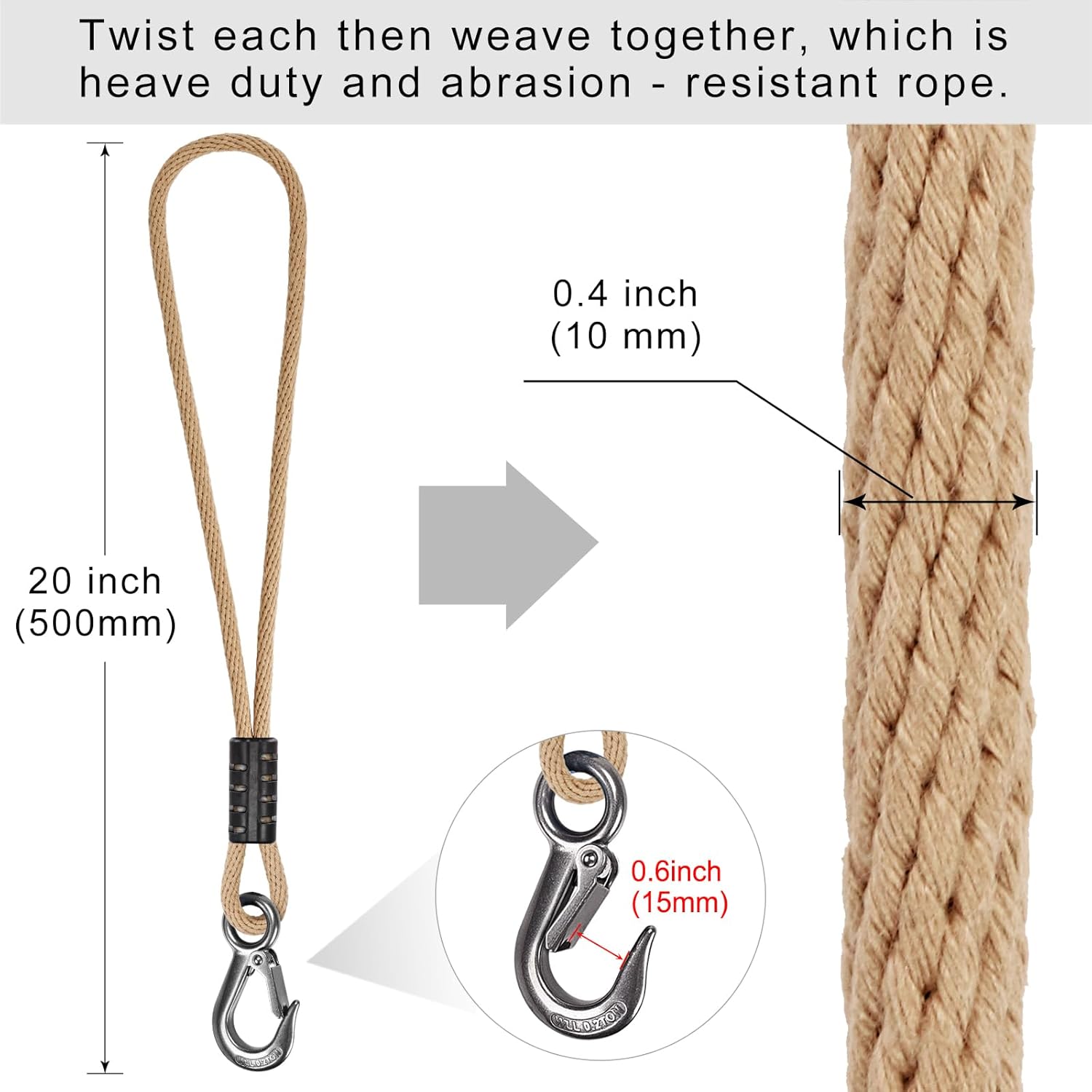 BeneLabel 1 Pcs Tree Swing Rope, 19 inch, Hammock Tree Swing Hanging Strap, Heavy Duty Hook, for Indoor Outdoor Swing Hammock Playground Set Accessories, Raw White 3 71JtdnTfjjL. AC SL1500