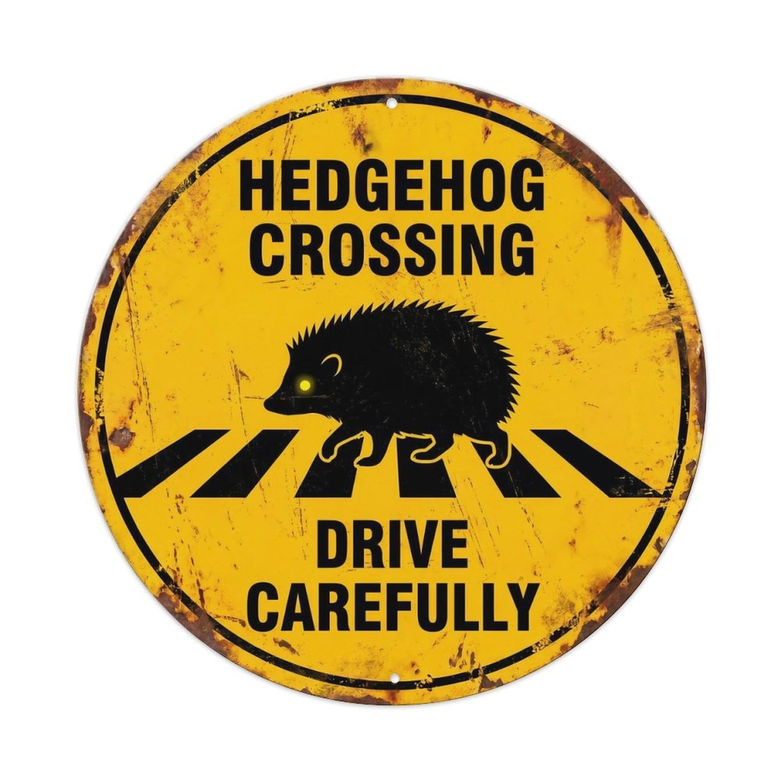 Metal Tin Sign Hedgehog Crossing Drive Carefully