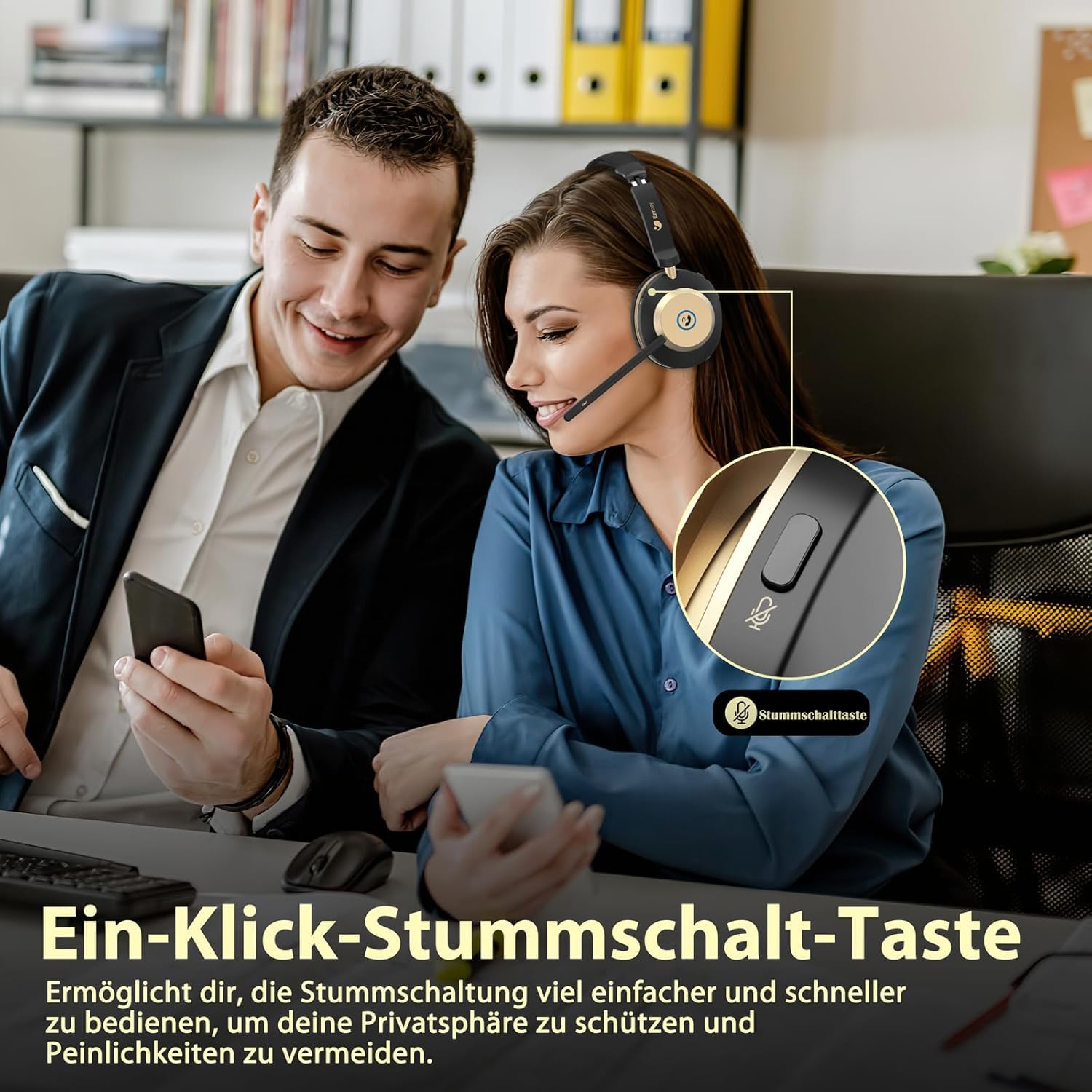 Earbay Headset mit Mikrofon Bluetooth, Headset kabellos KI-Geräuschunterdrückung & USB-Dongle, Bluetooth Headset mit Mikrofon Stummschaltung & Ladestation für PC/Meeting/Call Center/Home/Office