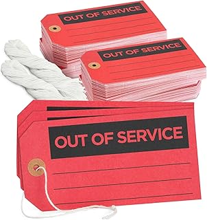 200-Pack Red Out of Service Tags with String, Bulk Set Maintenance Equipment Repair Signs for Small Business Supplies (5.75 x 3 in)