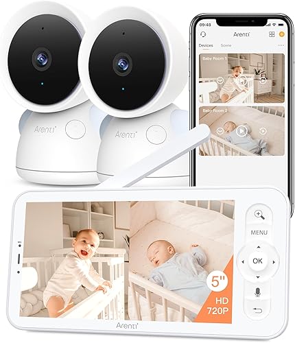 ARENTI Monitor de bebé con 2 cámaras, cámara WiFi 6 de 2K3MP y audio, pantalla inalámbrica de 5 pulgadas, aplicación para smartphone, visión
