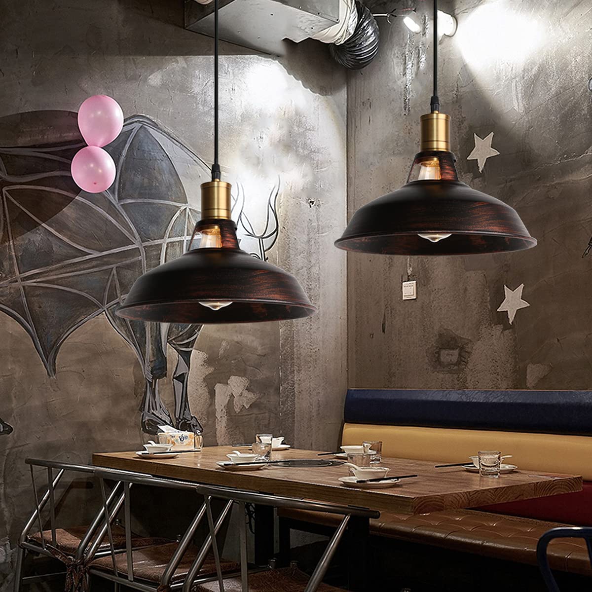 Retro Pendelleuchte, Ø27cm Hängelampe Vintage Industrial Style Metall Deckenleuchte E27 Fassung Hängeleuchte für Esszimmer Küche Restaurant (Rost Kupfer, 1 Stück)