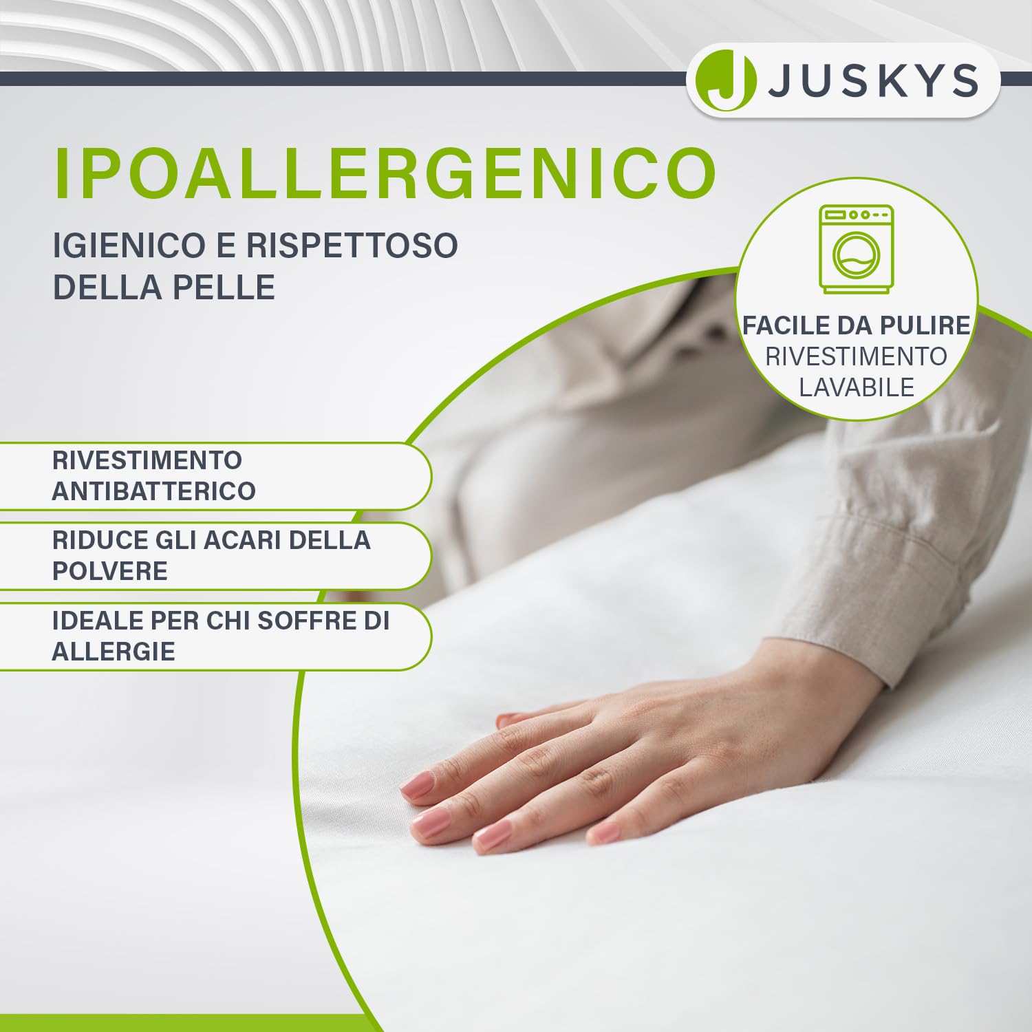Juskys Topper 90x200 cm in schiuma memory, 7 zone ortopediche e traspirante, altezza 7 cm, H2 - H3, rivestimento lavabile topper materasso coprimaterasso