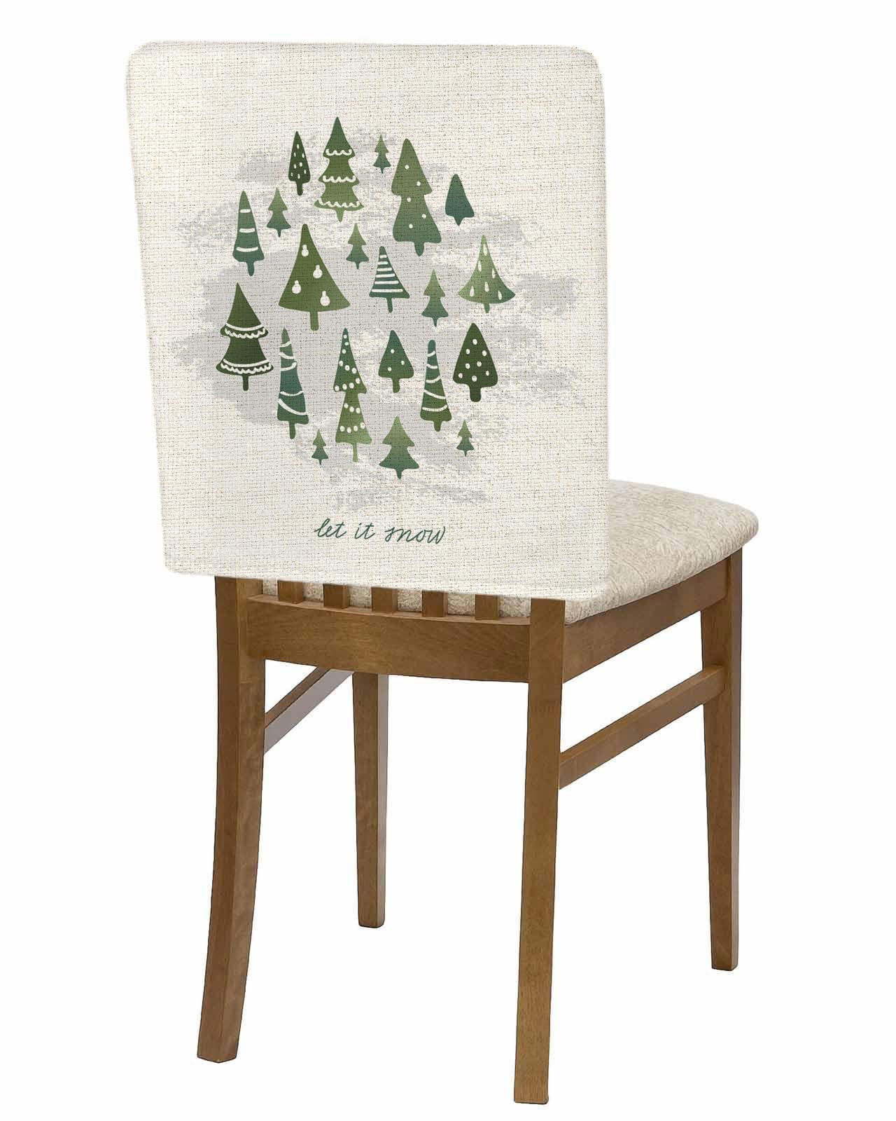 Back Dining Chair Covers Pack of 4 Winter Holidays Decorated Snowy Christmas Trees Note Handlettered Xlet It Snowx Table Chair Covers for Home Wedding Party Kitchen Farmhouse