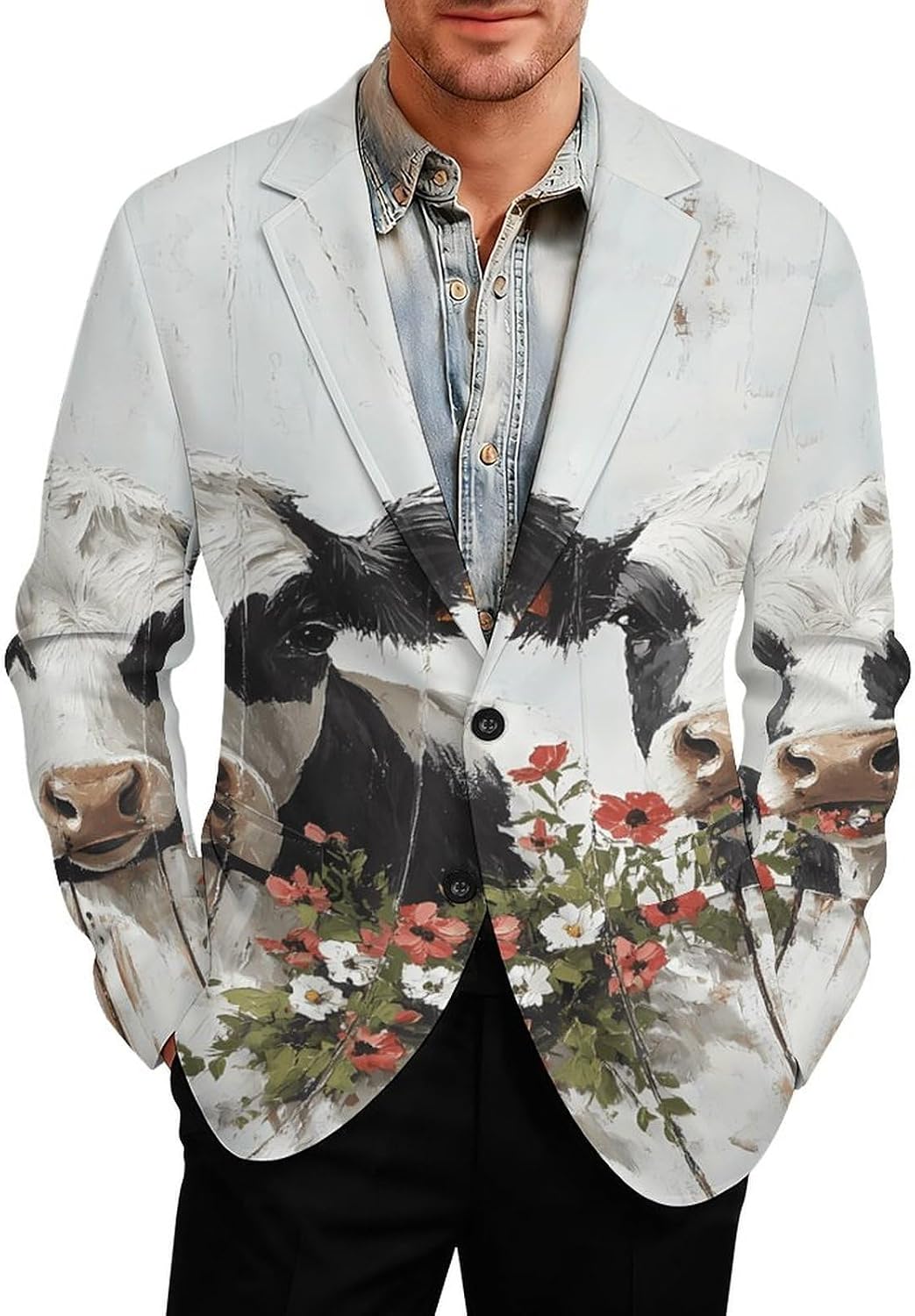 Funny Cows Painting Mens Casual Blazer Sport Coat Two Buttons Suit Jacket for Business Wedding Party