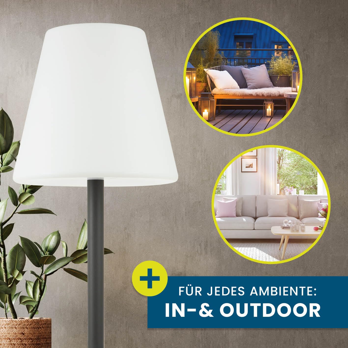 Hoberg XXL-Stehlampe für In- & Outdoor | 1,87 M große Lampe mit 3 einstellbaren Lichtintensitäten | Stimmungsvolle Standleuchte im zeitlos-modernen Design | IP-44 Wasser geschützt [schwarz, weiß]