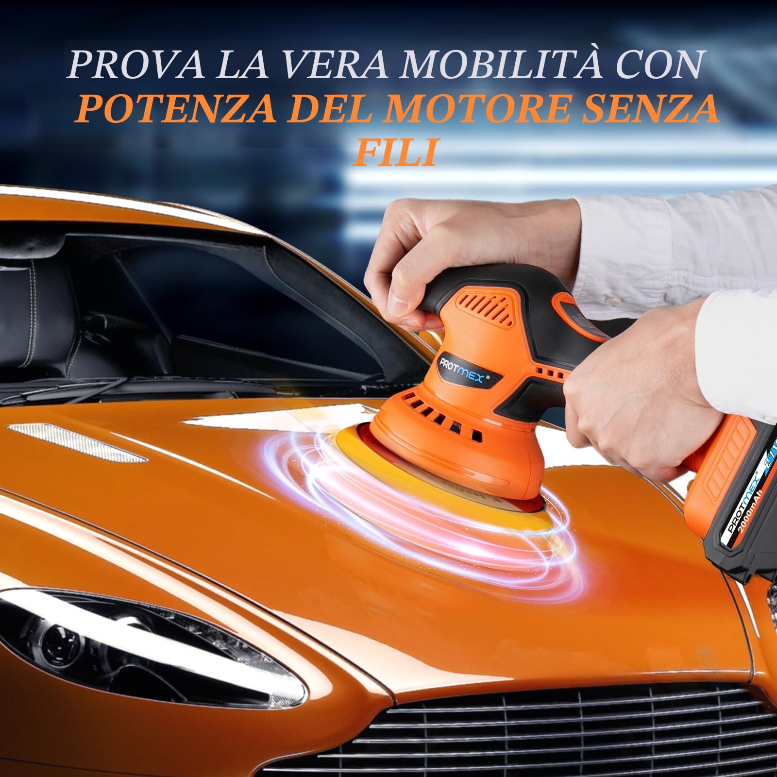 Protmex - Kit di lucidatura a cuscinetti per auto da 6 pollici, 6 batterie a velocità variabile di velocità, 2 x 21 V 2,0 ore, batterie Poliber senza fili