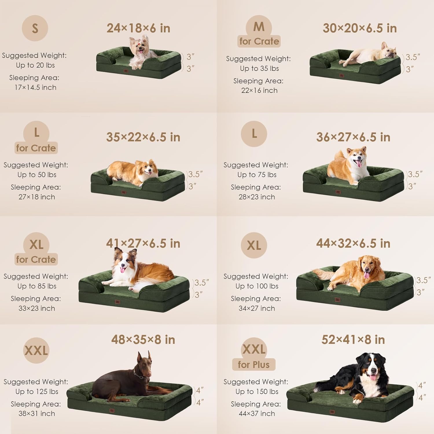 EHEYCIGA Orthopedic Dog Bed for Small Dogs, Waterproof Memory Foam Small Dog Beds with Sides, Non-Slip Bottom and Egg-Crate Foam Medium Pet Couch Bed with Washable Removable Cover, Dark Green 24.0"L x 18.0"W x 6.0"Th Dark Green