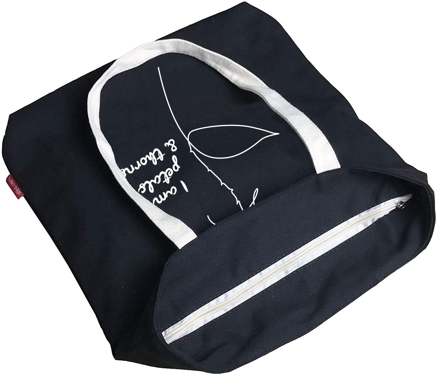 Image secondaire de Sac tote bag en toile noir avec fermeture éclair et poche intérieure - Hello-Bags