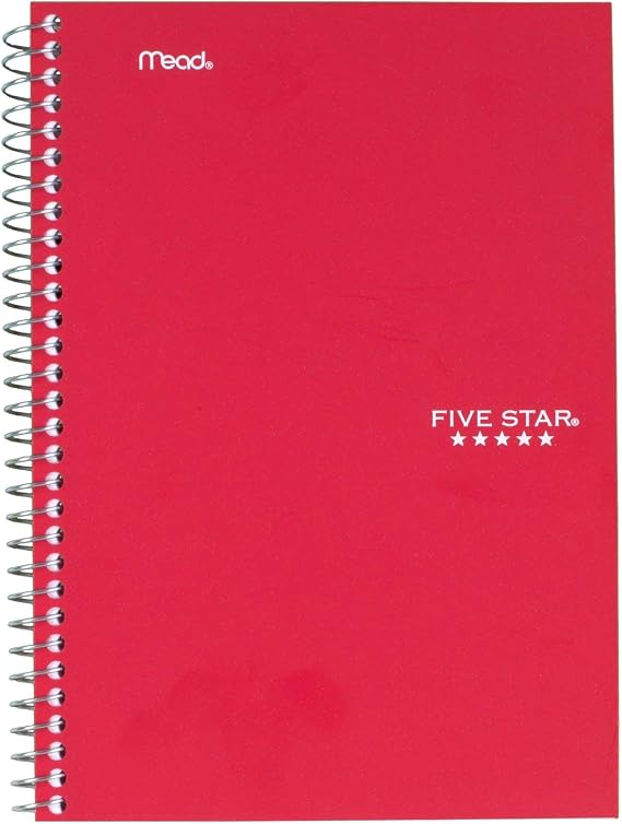Five Star Spiral Notebook, 2 Subject, College Ruled Paper, 100 sheets, 91/2" x 6
