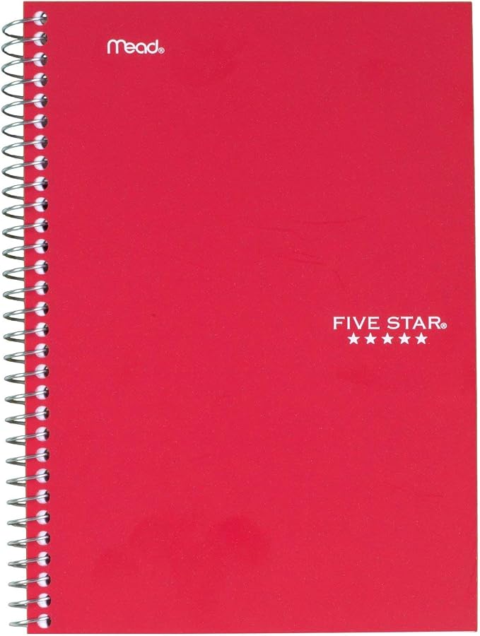 Five Star Spiral Notebook, 2 Subject, College Ruled Paper, 100 sheets, 91/2" x 6