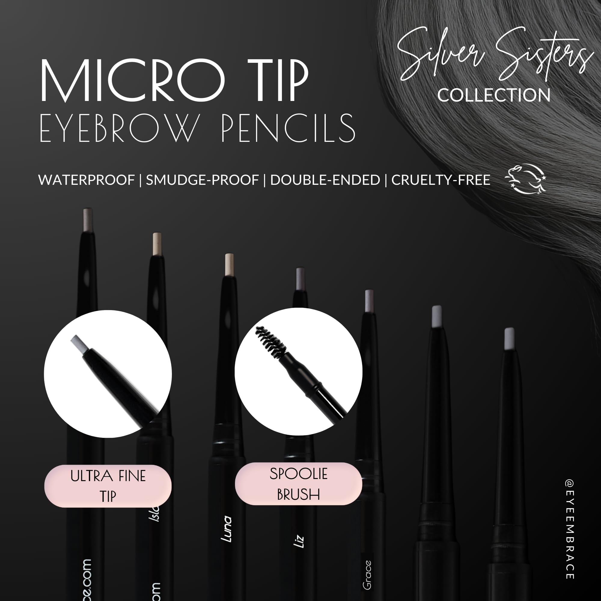 Eye Embrace Warm Betty Micro Tip Pen - Lápiz de cejas ultra fino gris claro, impermeable, doble punta automática y cepillo de bobina, libre de crueldad animal (Warm Betty)