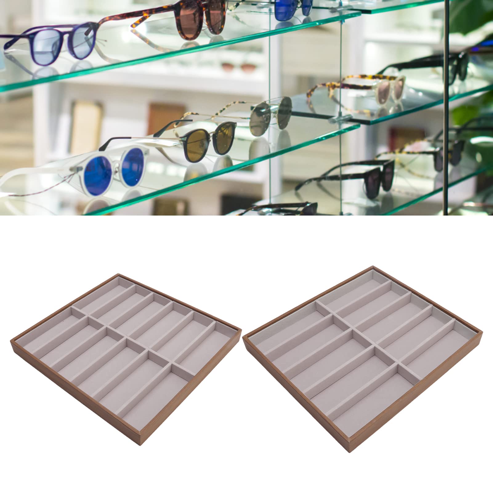 JYCRA Plateau D'Affichage Lunettes De Soleil 12 Grilles - Étui Bois PU Pour Magasin Ou Maison