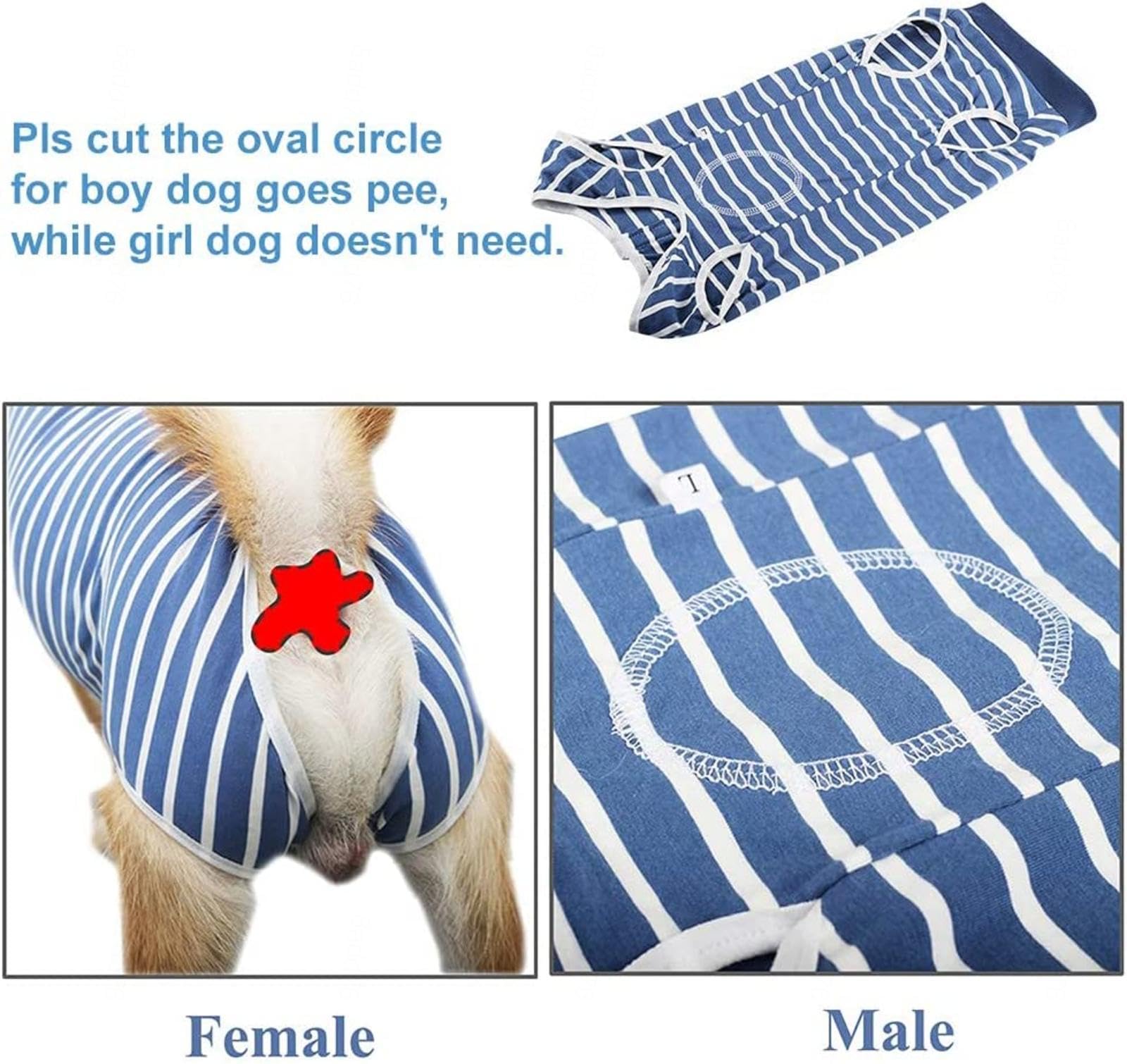 Prevenire la leccatura del cane - Tutina per il leccamento del cane Tutina alternativa per chirurgia addominale per cani femmina - Tuta di recupero per cani di piccola taglia -Vu01,Bluestripe-XXL