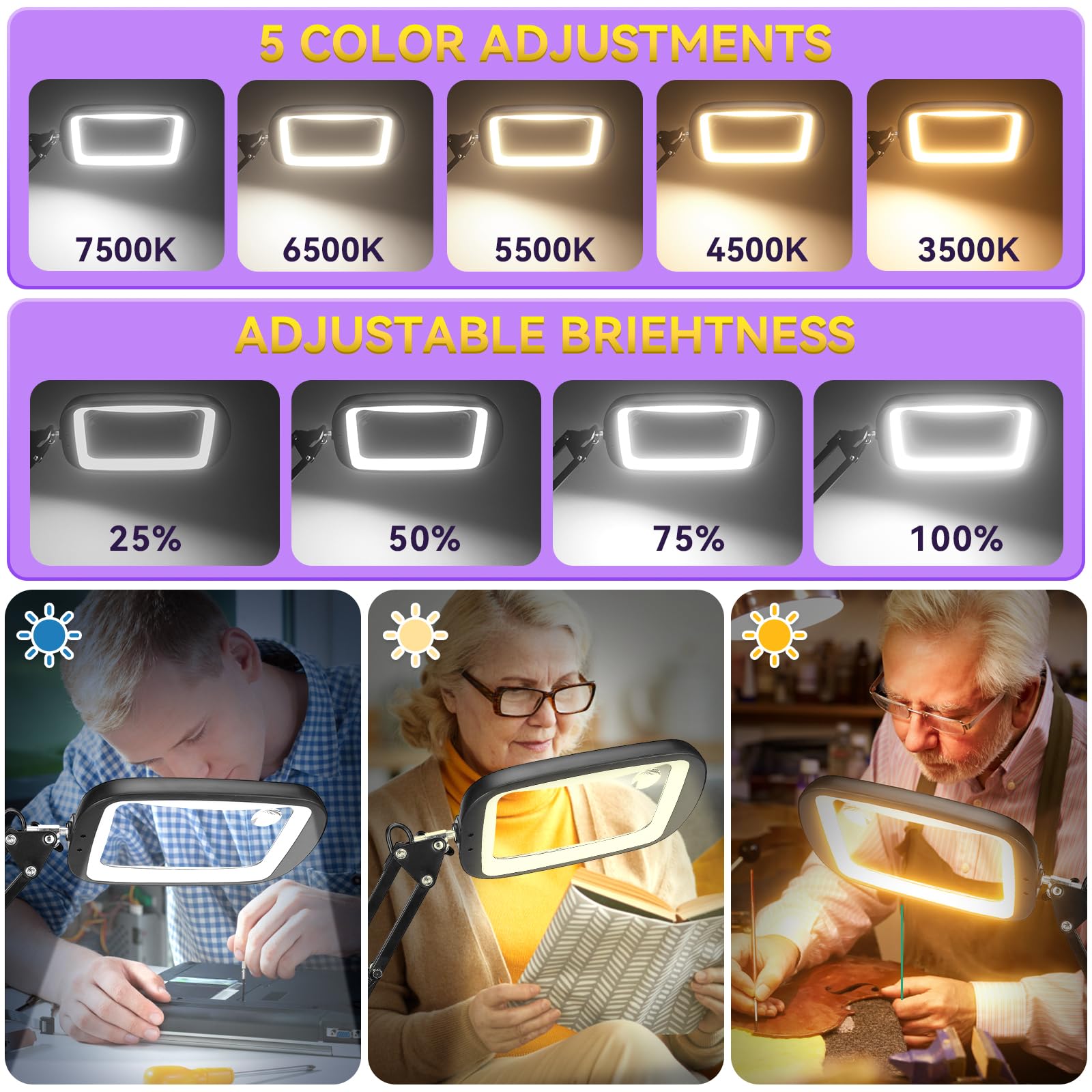 NZQXJXZ Lunettes Loupe Avec Luière, 200% Loupe De Lecture, Loupe Grossissante LED Rechargeable