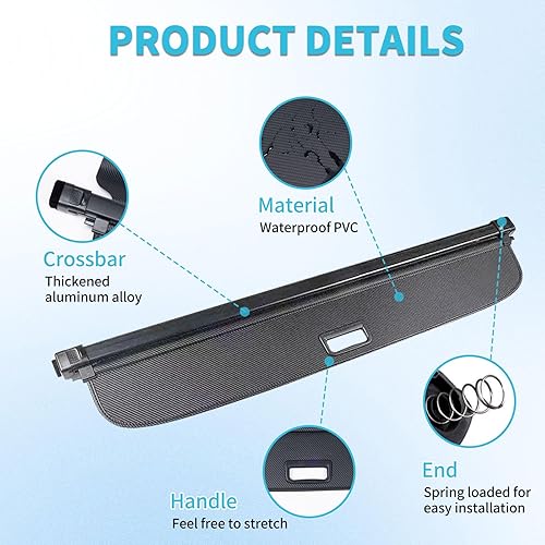 Miniatura 30 de Cubierta retráctil de carga para Toyota RAV4 2013 2014 2015 2016 2017 2018, cubierta trasera antimiradas para maletero de equipaje (lona)