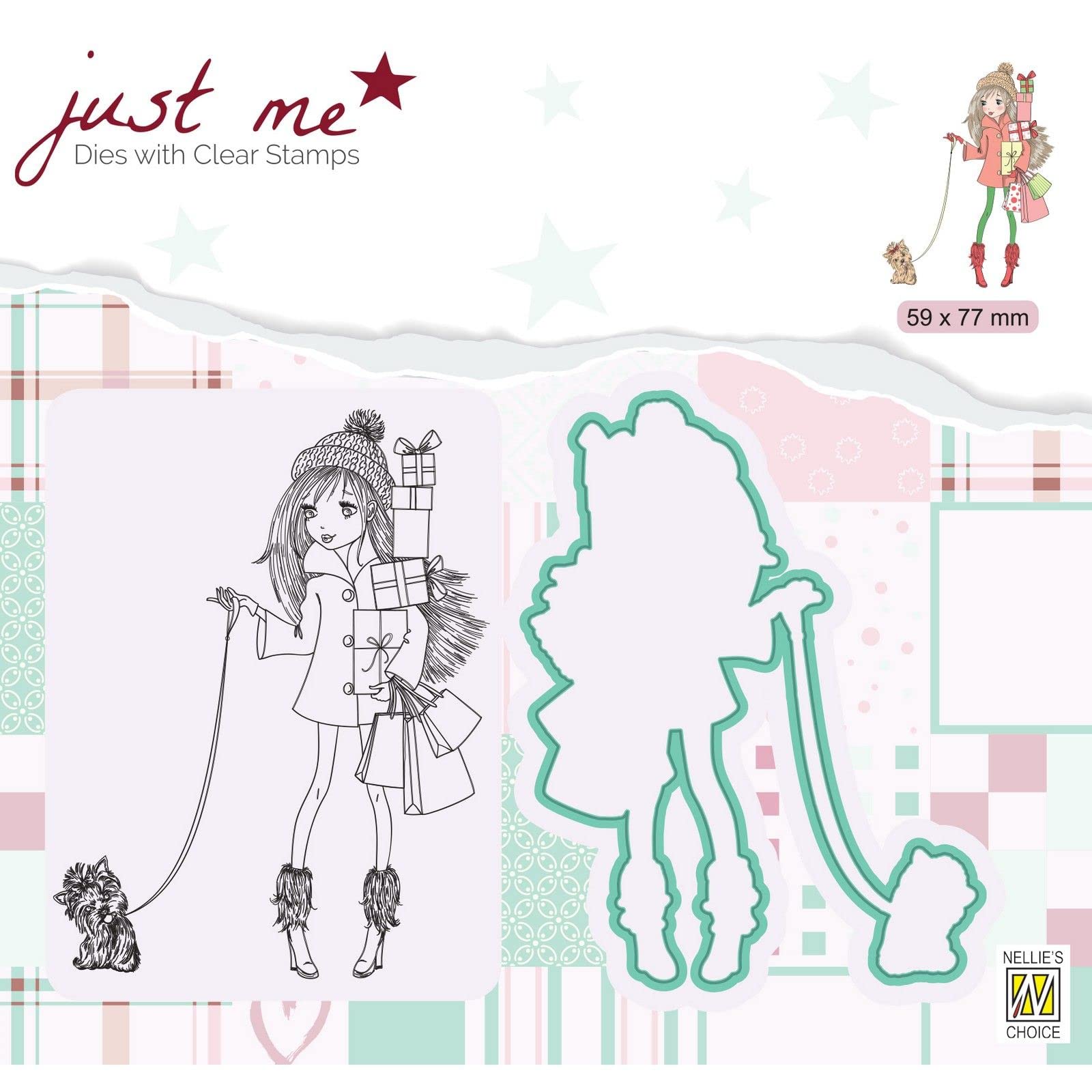 Nellie's Choice Multiple Colours Cutting Die And Clear Stamp Christmas-Presents Of 5,9 X 7,7 Cm-Card Making Supplies-Metal Dies For Scrapbooking, Diy And Paper Crafts, 59X77mm