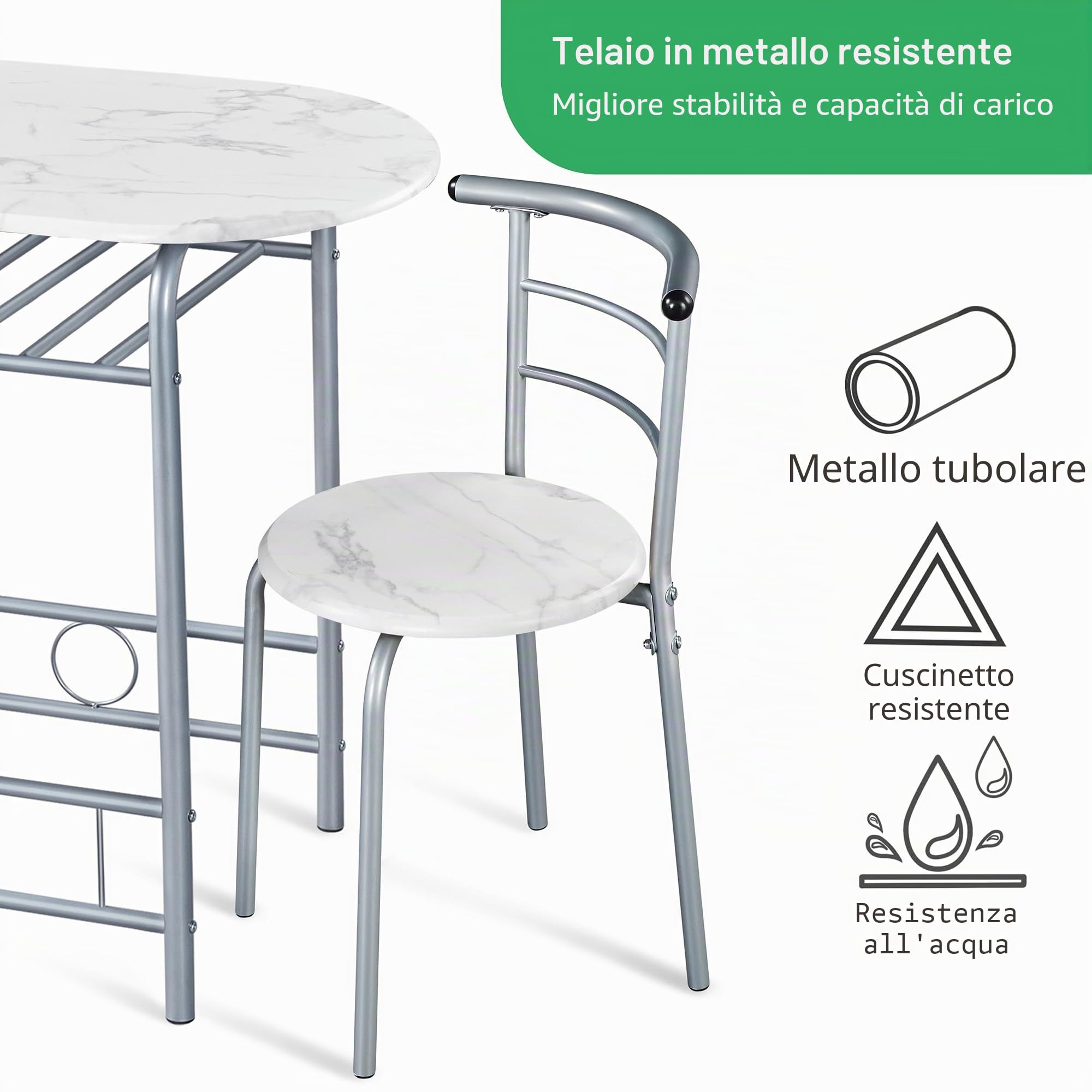 Yaheetech Set da pranzo in stile rustico, per 2 persone, con 1 tavolo da pranzo e 2 sedie, tavolo da cucina con ripiano, tavolo da pranzo e sedie, bianco