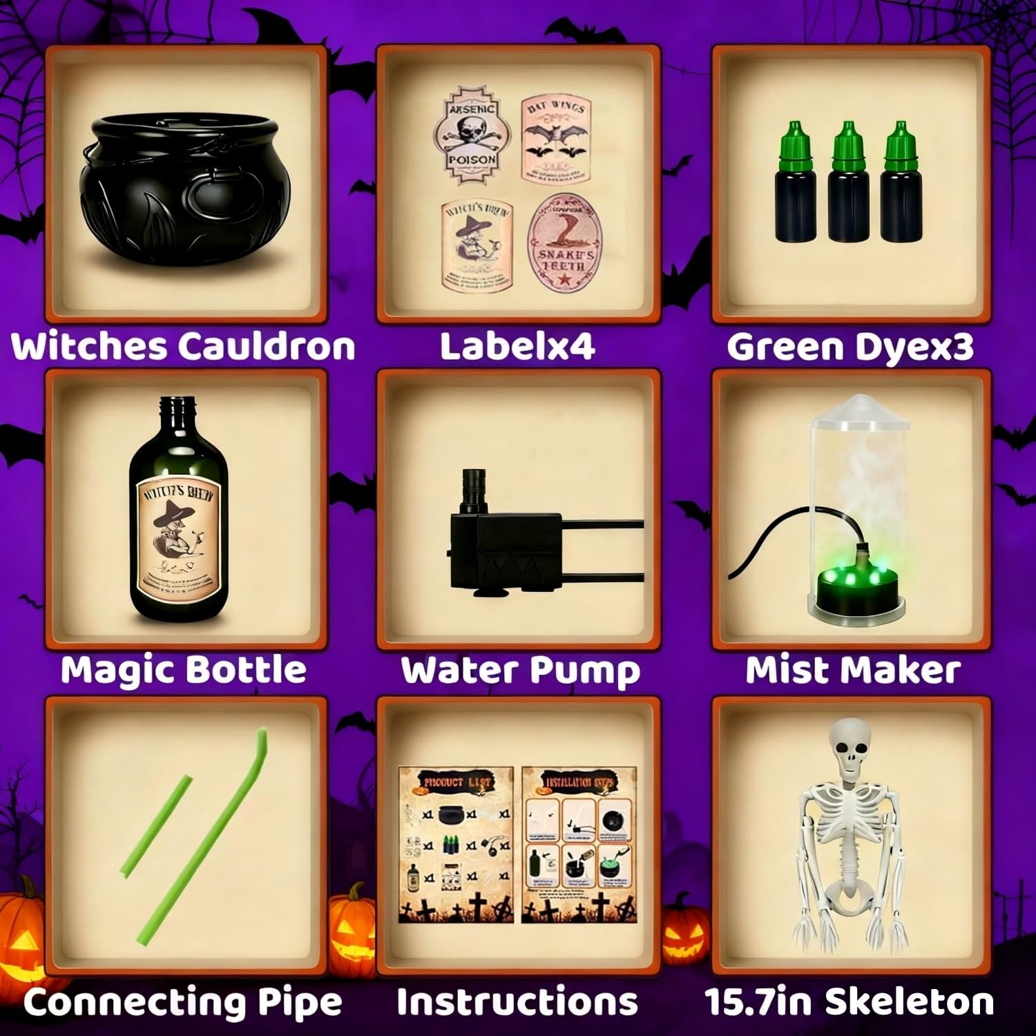 Halloween Floating Cauldron Decor With Fog & Light - Magic Potion Bottle Indoor Decoration