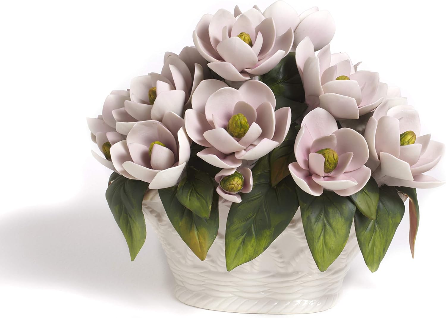 Big Porcelain Basket with Porcelain Magnolias Handmade in Italy Capodimonte Style