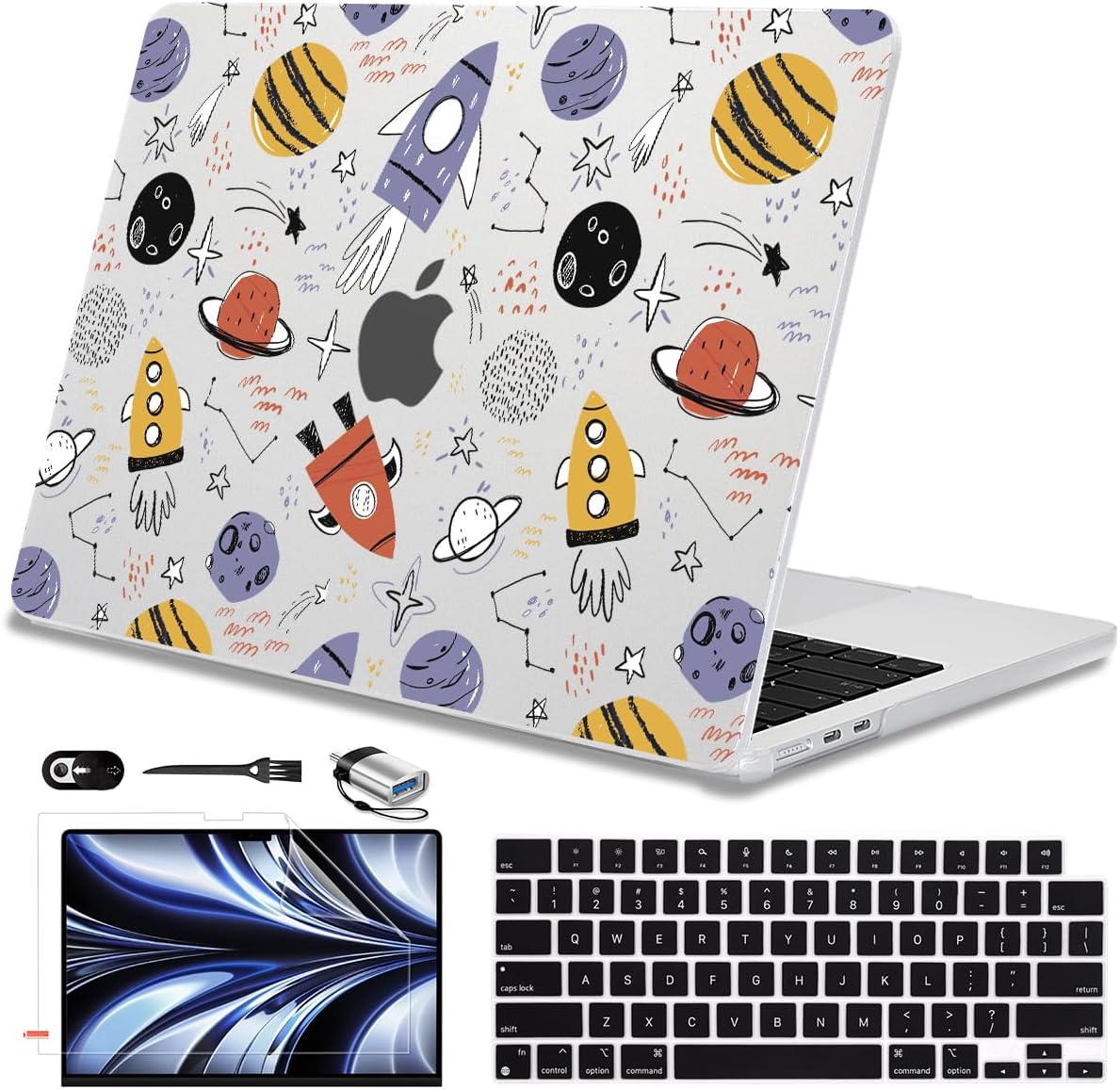 for MacBook Air 13.6 inch Case 2025 2024 2023 2022 Model M4 A3240 M3 A3113 M2 A2681, Ultra-Thin Anti-Fingerprint Pattern Plastic Hard Shell Cover for Mac Air M4 13 2025, Rockets Planets for MacBook Air 13.6 inch Case 2025 2024 2023 2022 Model M4 A3240 M3 A3113 M2 A2681, Ultra-Thin Anti-Fingerprint Pattern Plastic Hard Shell Cover for Mac Air M4 13 2025, Rockets Planets