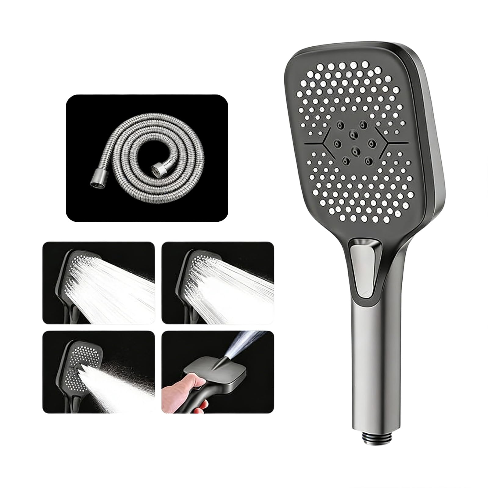 Pressure Shower Head Water Saving Showerhead with 4 Sprays Modes Large Flows Rainfalls Shower Quick Installation Pressure Boosting Head
