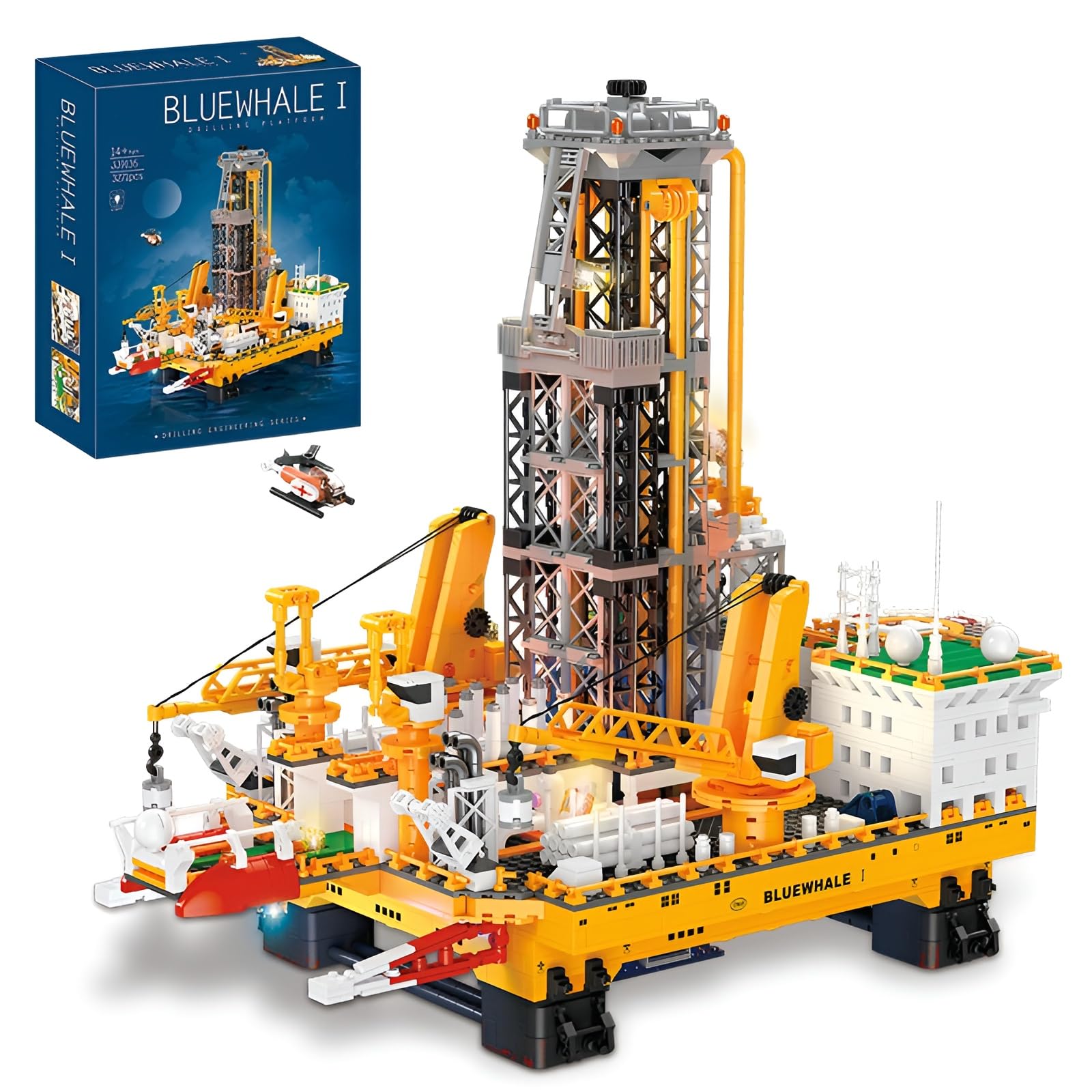 Blue Whale I Offshore Oil Rig Building Blocks Set - 3271PCS Drilling Platform Bricks Kit with Helicopter, Petrochemical Plant Model, Industrial Engineering Toy, Home Decor, Creative Gift for Adult