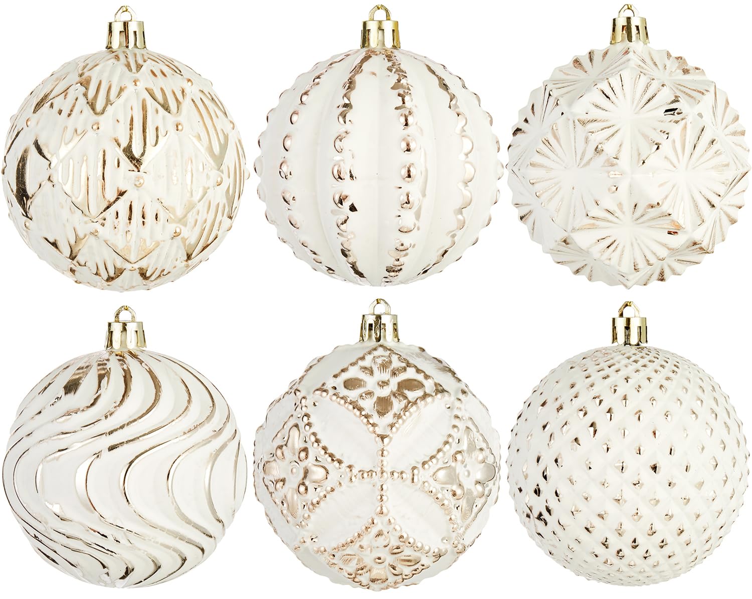 Champagne Farmhouse Christmas Ball Ornaments，6 PCS Vintage Rustic Distressed Xmas Hanging Ornaments Shatterproof Antique Traditional Style Christmas Tree Decorations