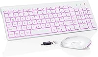 Vista 8 de SABLUTE Combo de teclado y mouse inalámbricos retroiluminados - Teclado compacto y silencioso con mouse RGB, recargable, delgado, modo de Oro rosa