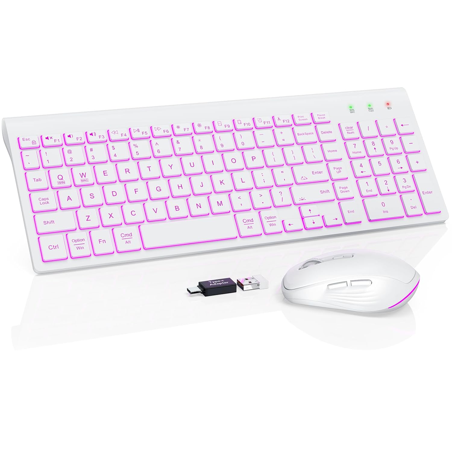 SABLUTE Wireless Keyboard and Mouse Combo Backlit - Compact Quiet Keyboard with RGB Mouse Rechargeable Slim Sleep Mode