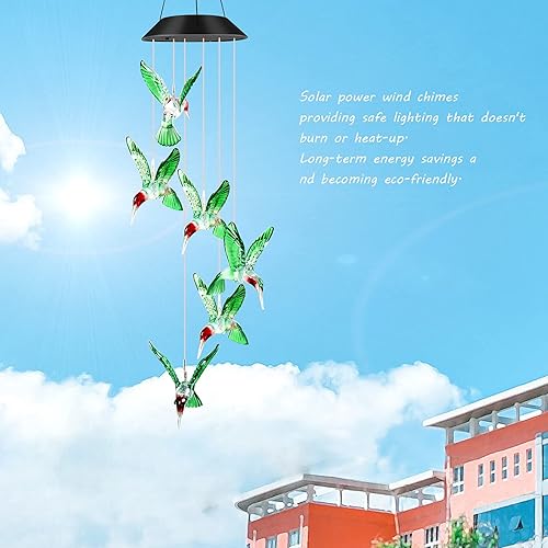 Vista 75 de JOBOSI Red Cap Green Colibrí Carillones de viento Regalos para mamá Carillones de viento Solares Colibríes Campanas de viento Brillantes Decoración