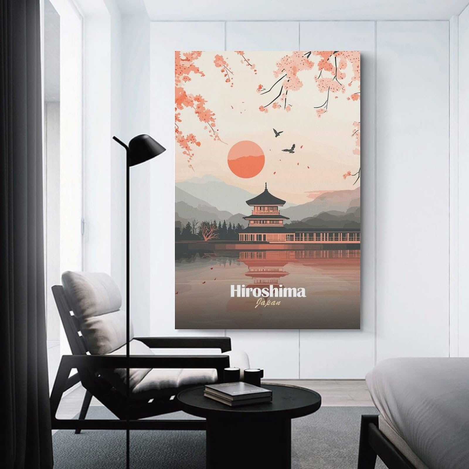 Junmoney Hiroshima Japan Pagoda Canvas Wall Art 24x36inch(60x90cm), for Study, Office Or Focused Interiors, Home Office Artwork with Decorative Appeal